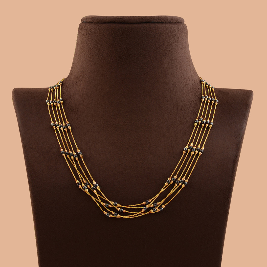 Multiline Crystal Beads Necklace gold Chain - Krishna Jewellers Pearls and Gems