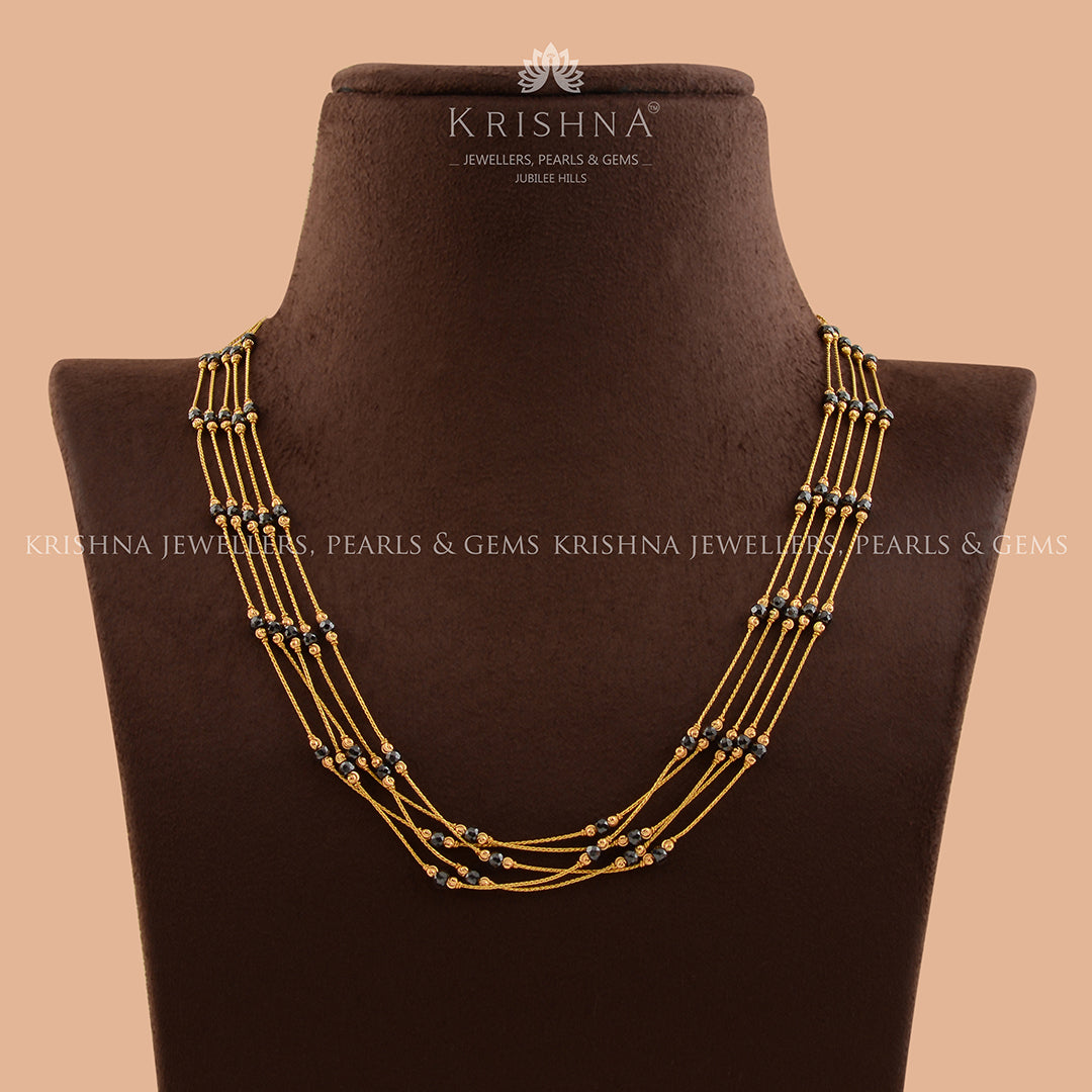 Multiline Crystal Beads Necklace gold Chain - Krishna Jewellers Pearls and Gems
