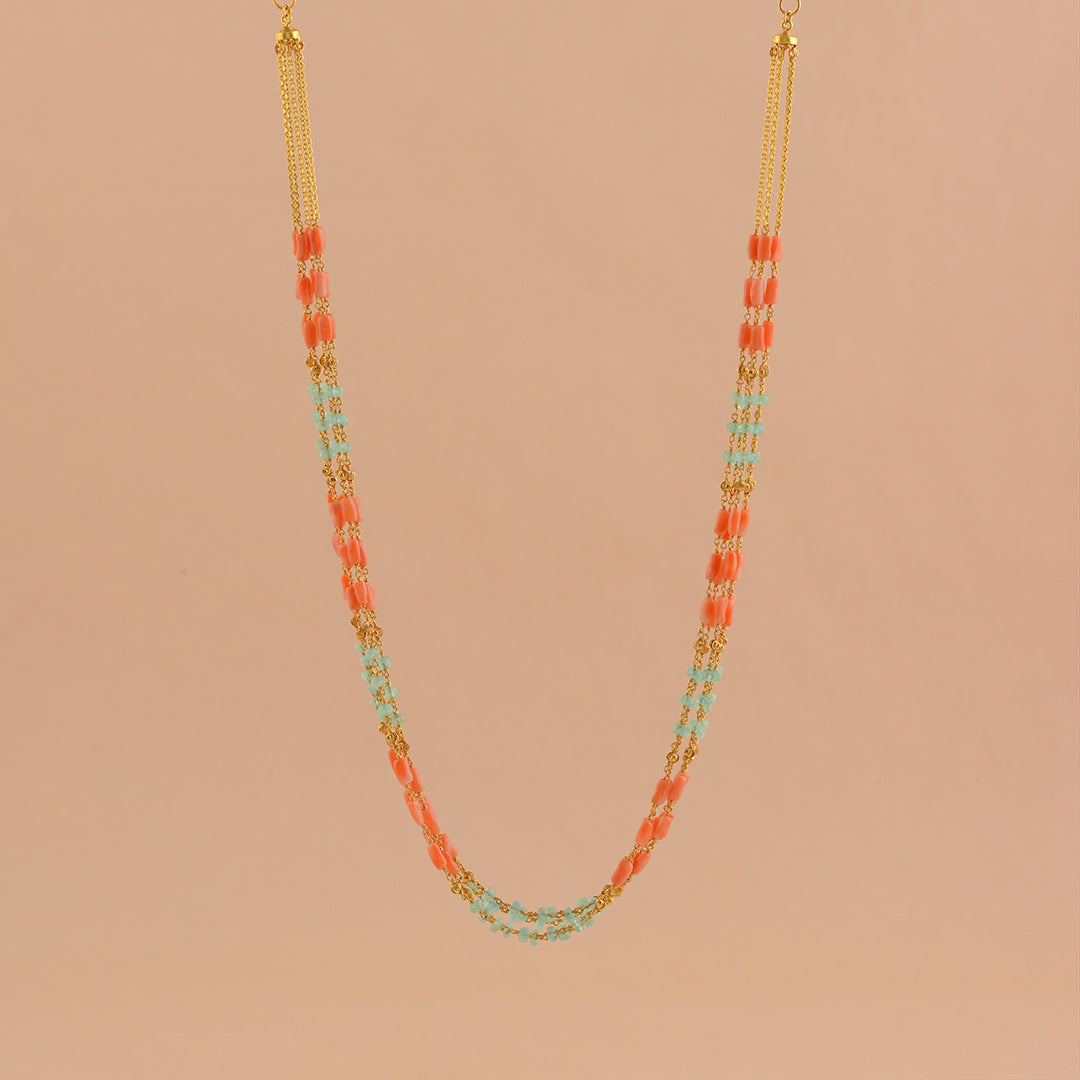 Coral And Emeralds  Beeds Gold Necklace - Krishna Jewellers Pearls and Gems