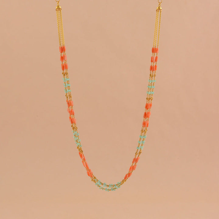 Coral And Emeralds  Beeds Gold Necklace - Krishna Jewellers Pearls and Gems