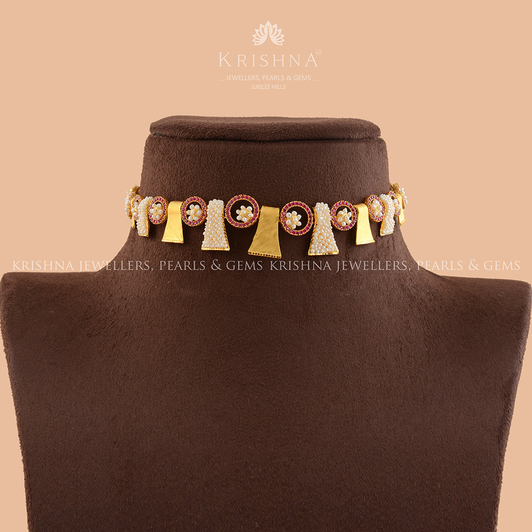 Trendy Gold Pearl Choker - Krishna Jewellers Pearls and Gems