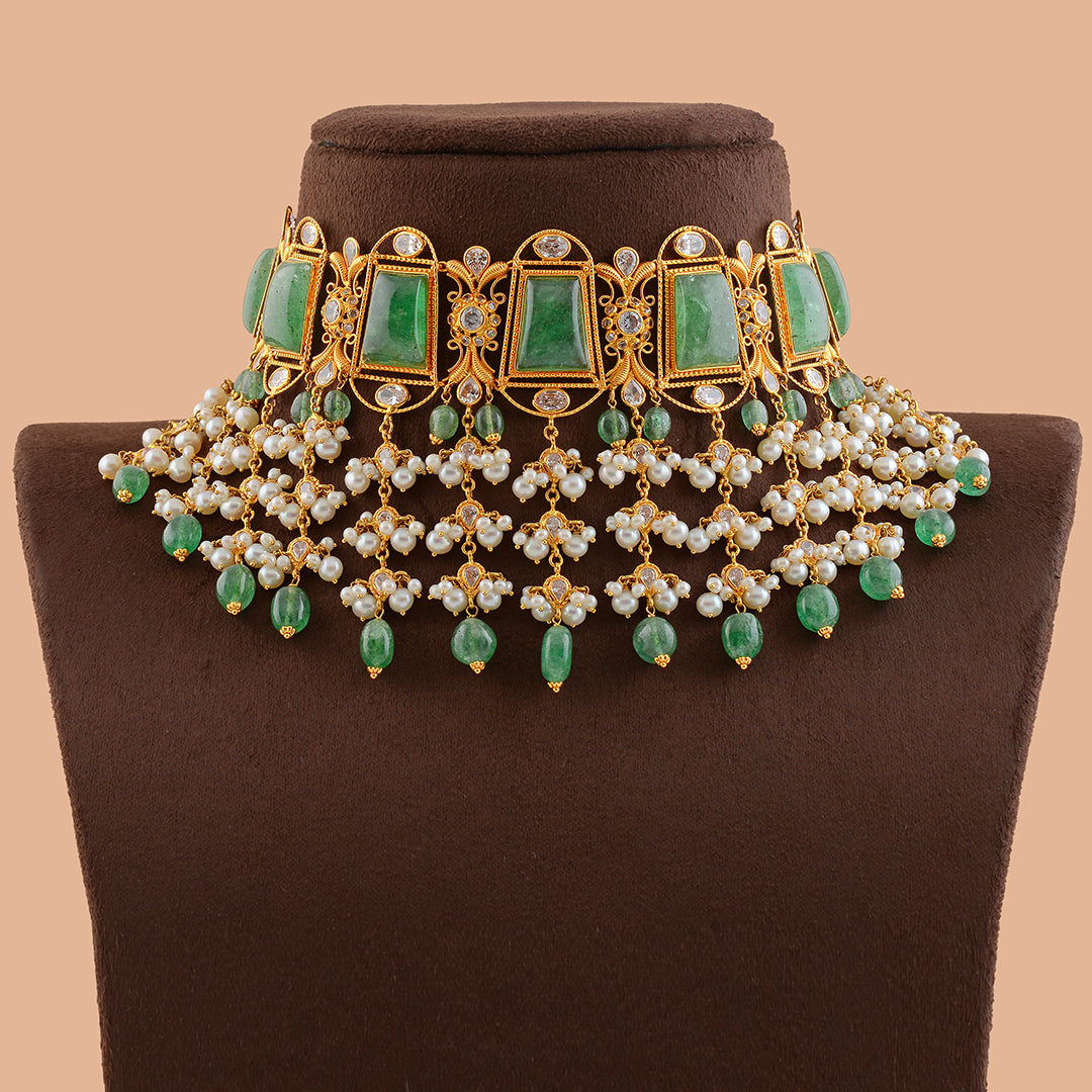 Tradtional Gold Pearl Necklace With Beads - Krishna Jewellers Pearls and Gems