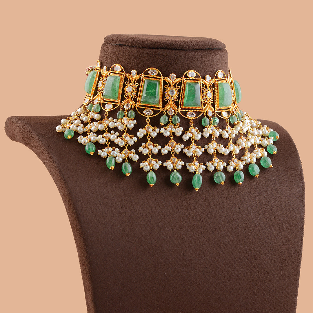Tradtional Gold Pearl Necklace With Beads - Krishna Jewellers Pearls and Gems
