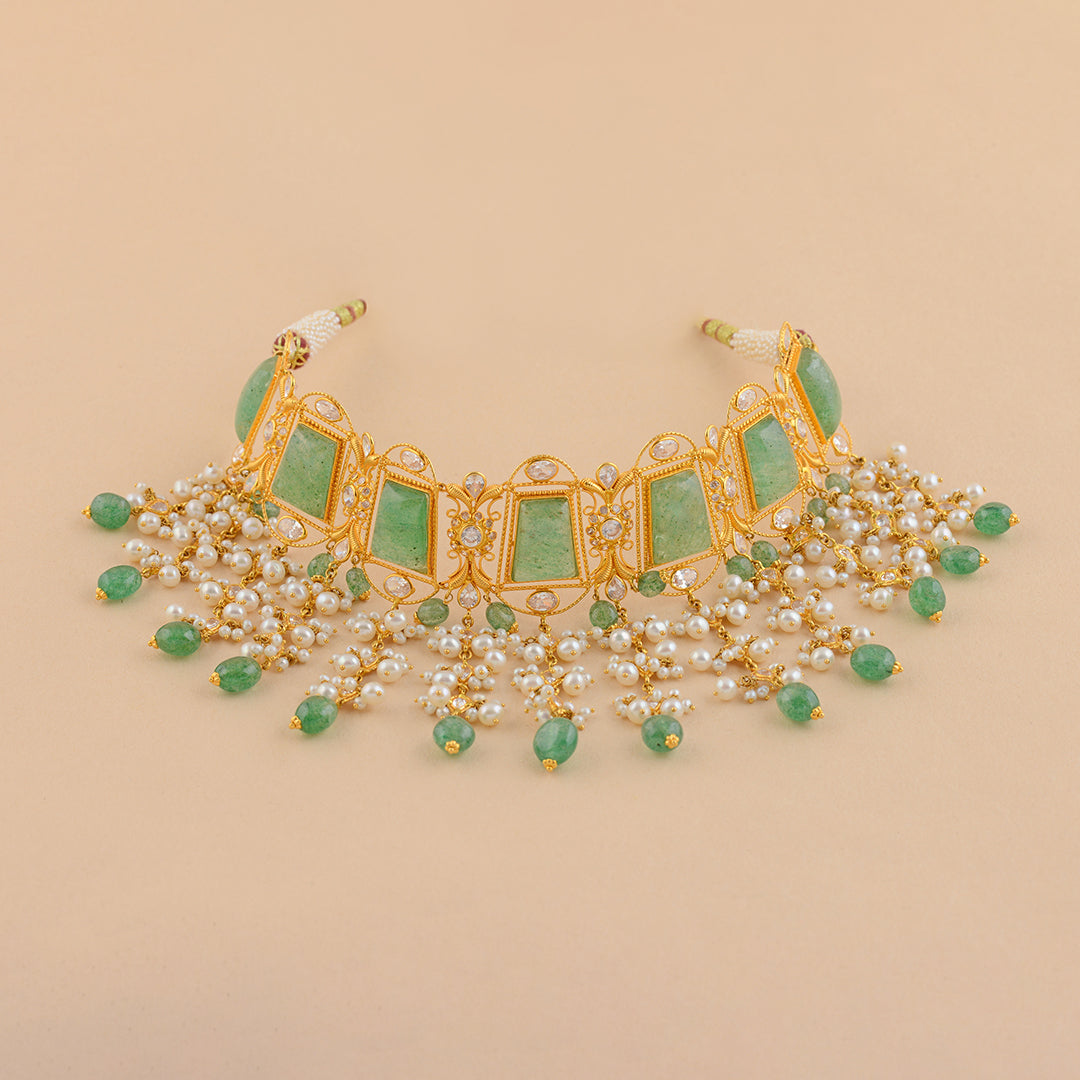 Tradtional Gold Pearl Necklace With Beads - Krishna Jewellers Pearls and Gems