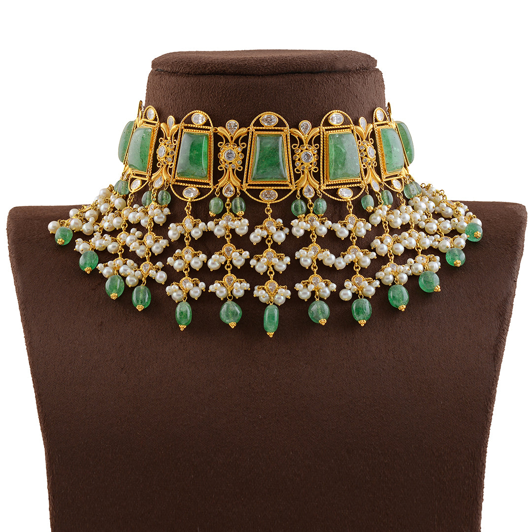 Tradtional Gold Pearl Necklace With Beads - Krishna Jewellers Pearls and Gems