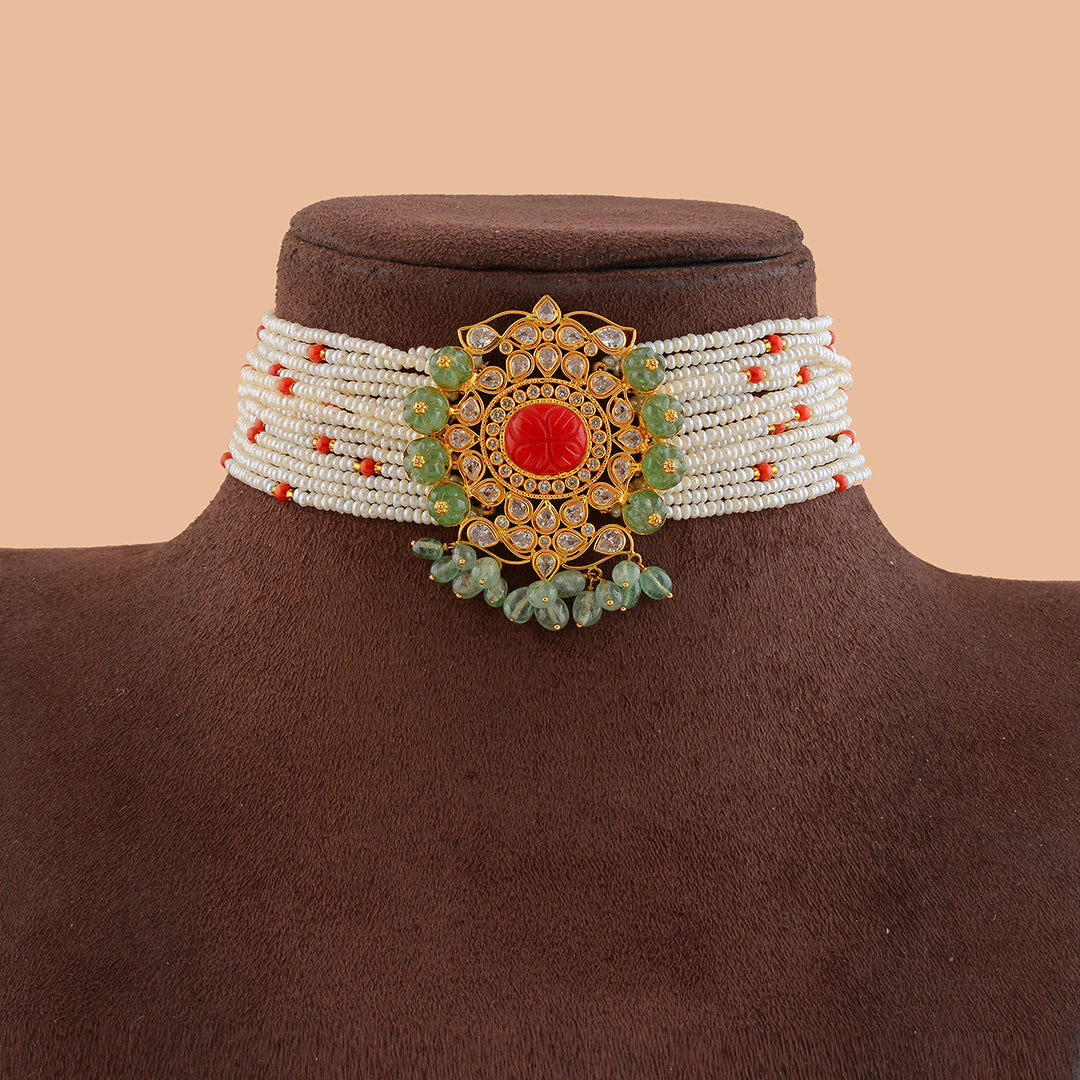 Gold Pearl Choker - Elegant Gold Pendant - Krishna Jewellers Pearls and Gems