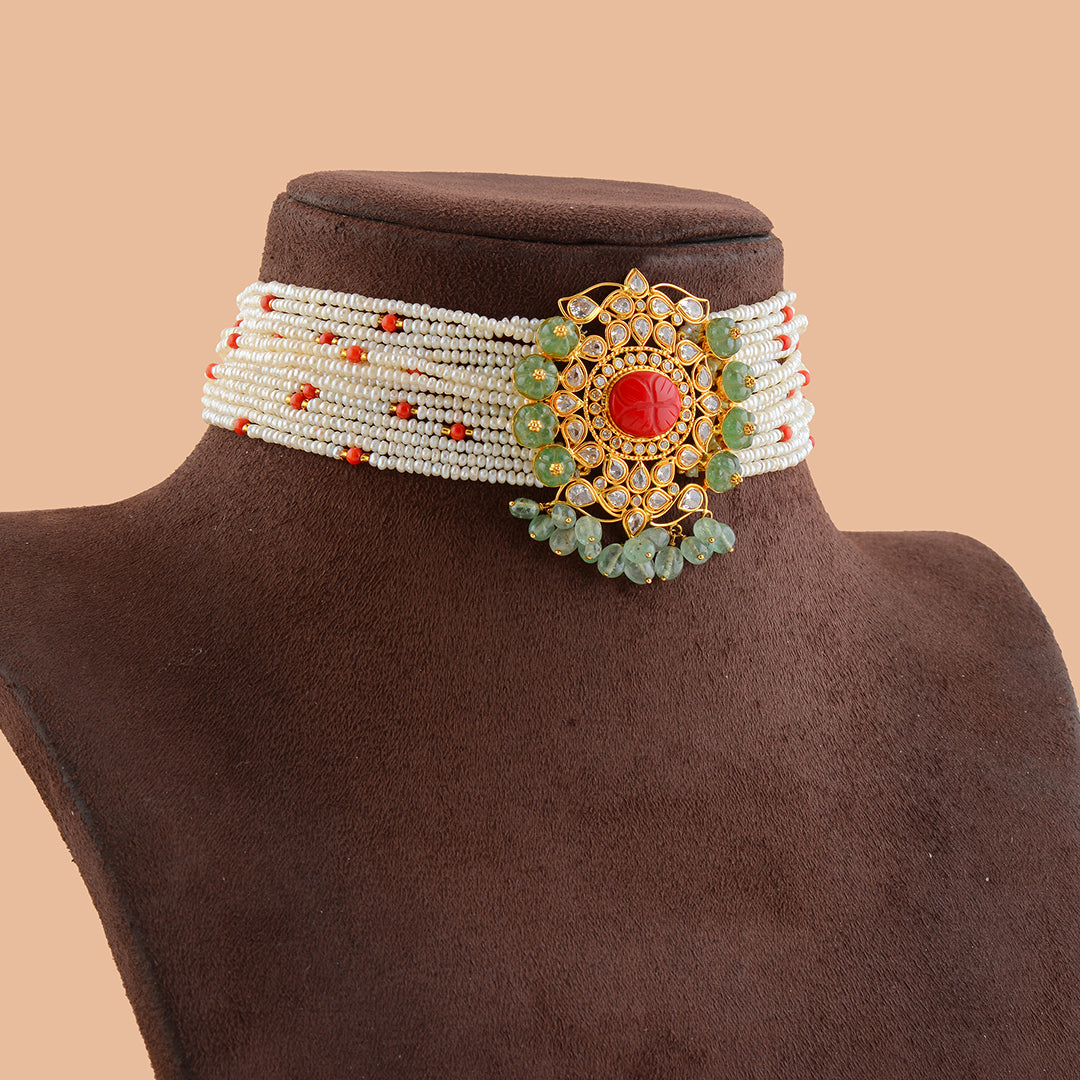 Gold Pearl Choker - Elegant Gold Pendant - Krishna Jewellers Pearls and Gems