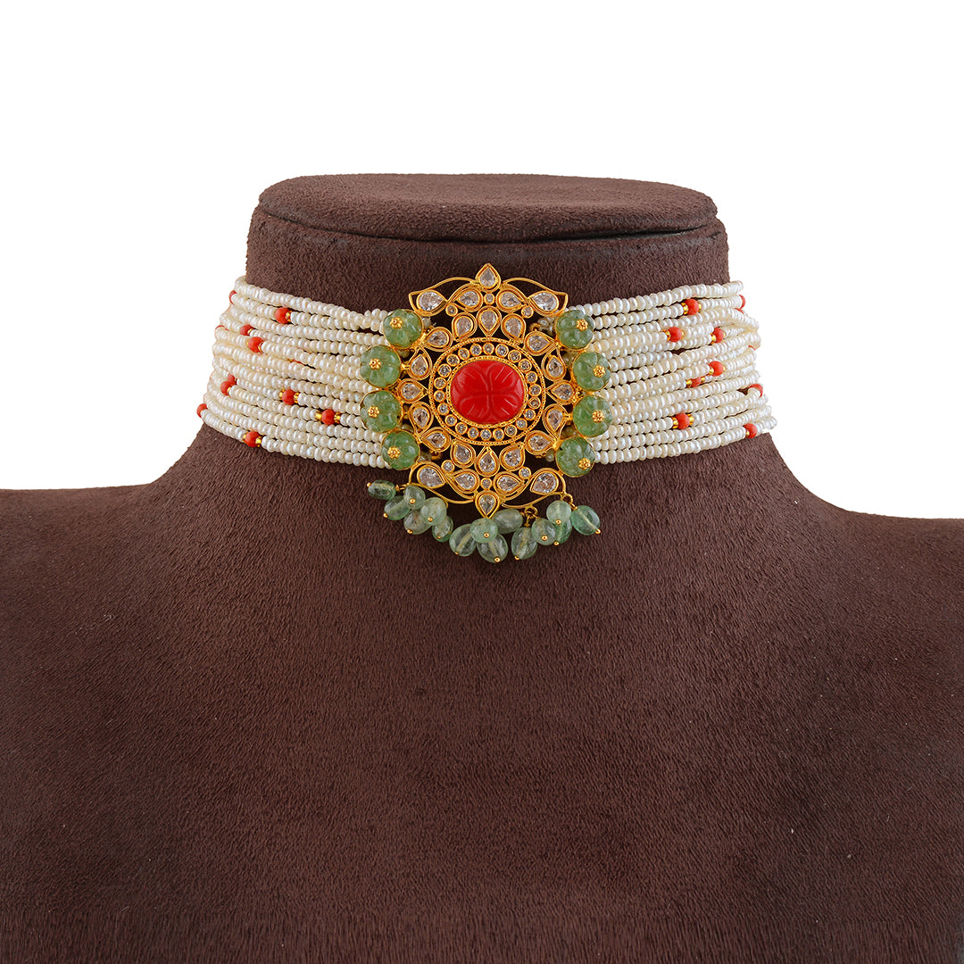 Gold Pearl Choker - Elegant Gold Pendant - Krishna Jewellers Pearls and Gems