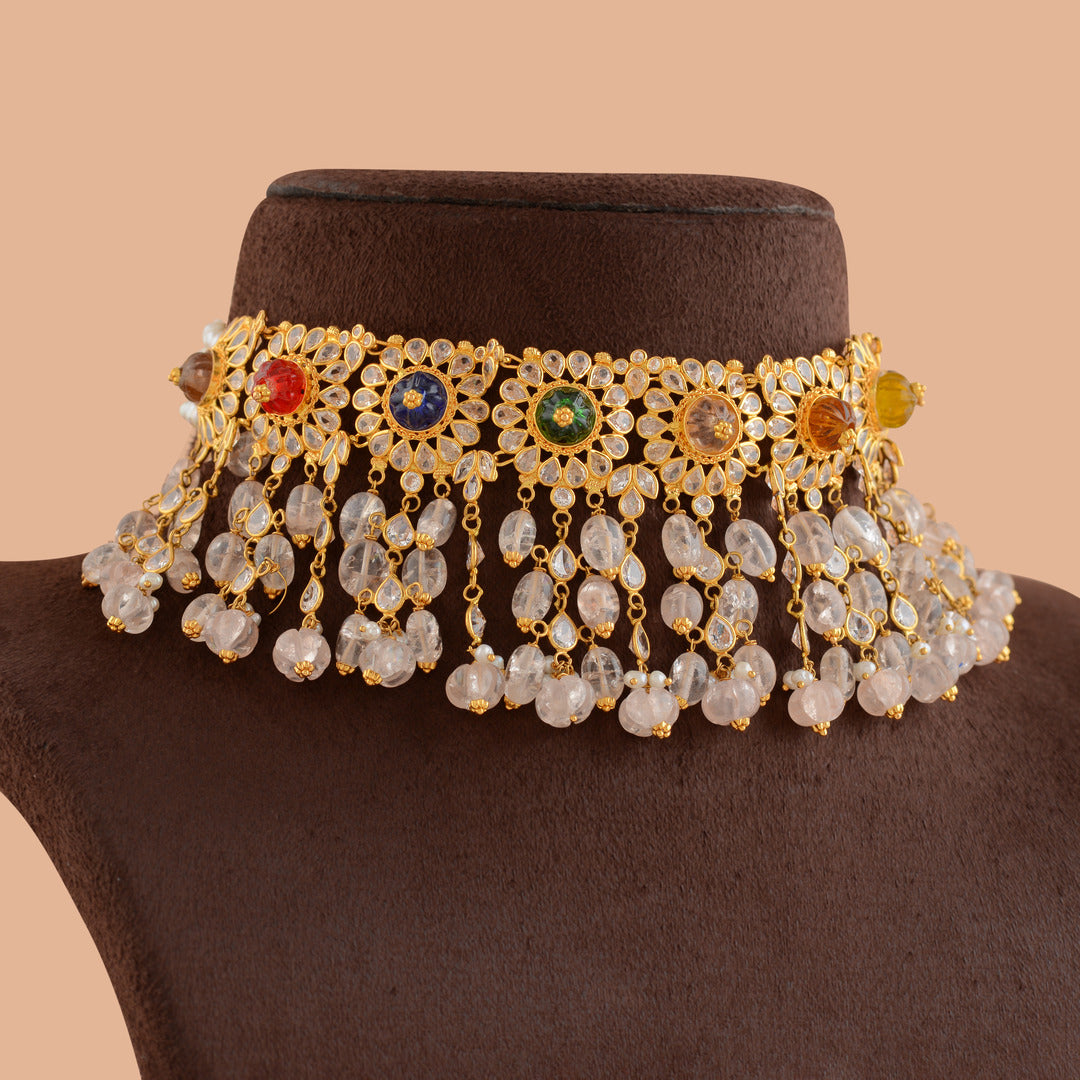 Ravishing Gold Pearl Choker With Hanging Beads - Krishna Jewellers Pearls and Gems