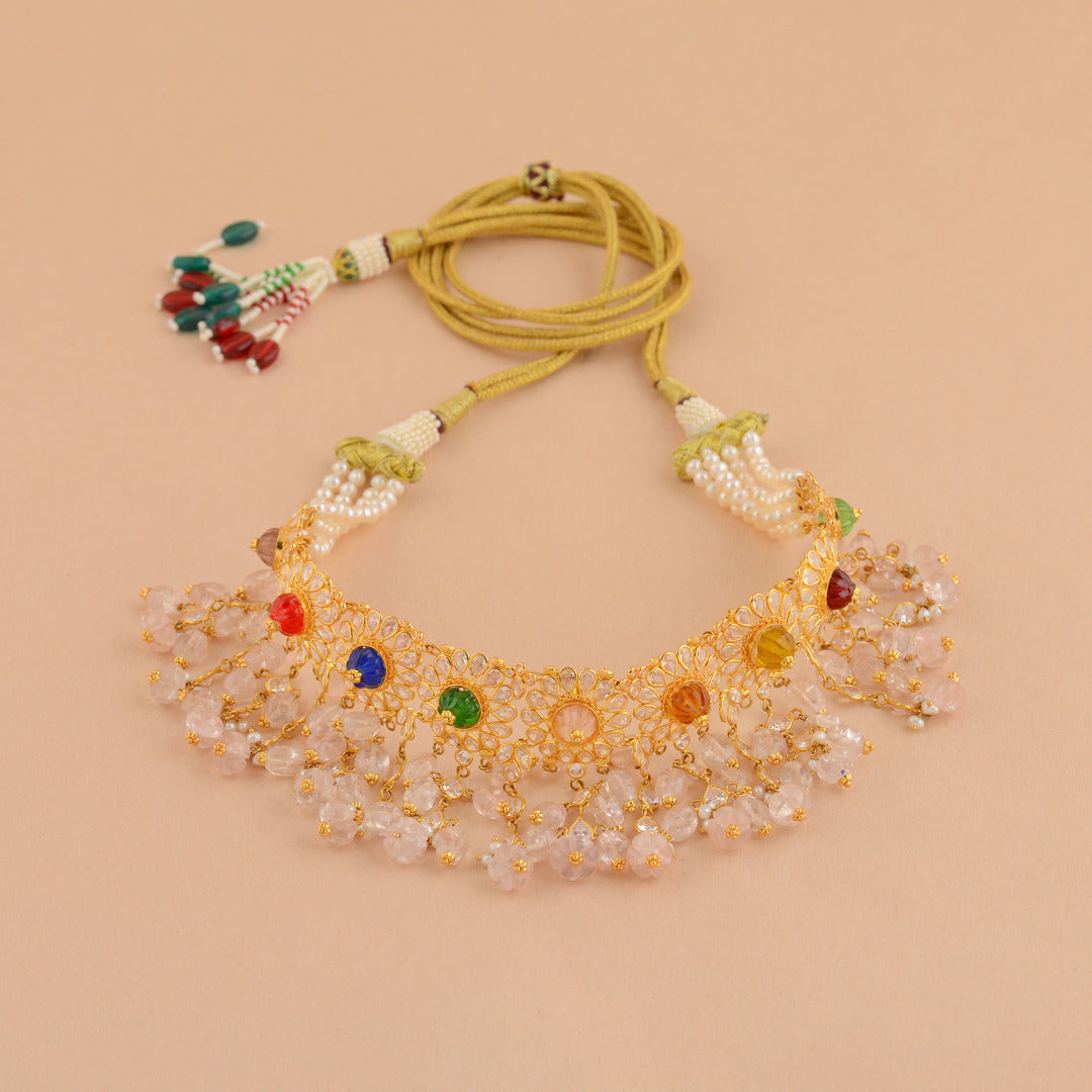 Ravishing Gold Pearl Choker With Hanging Beads - Krishna Jewellers Pearls and Gems