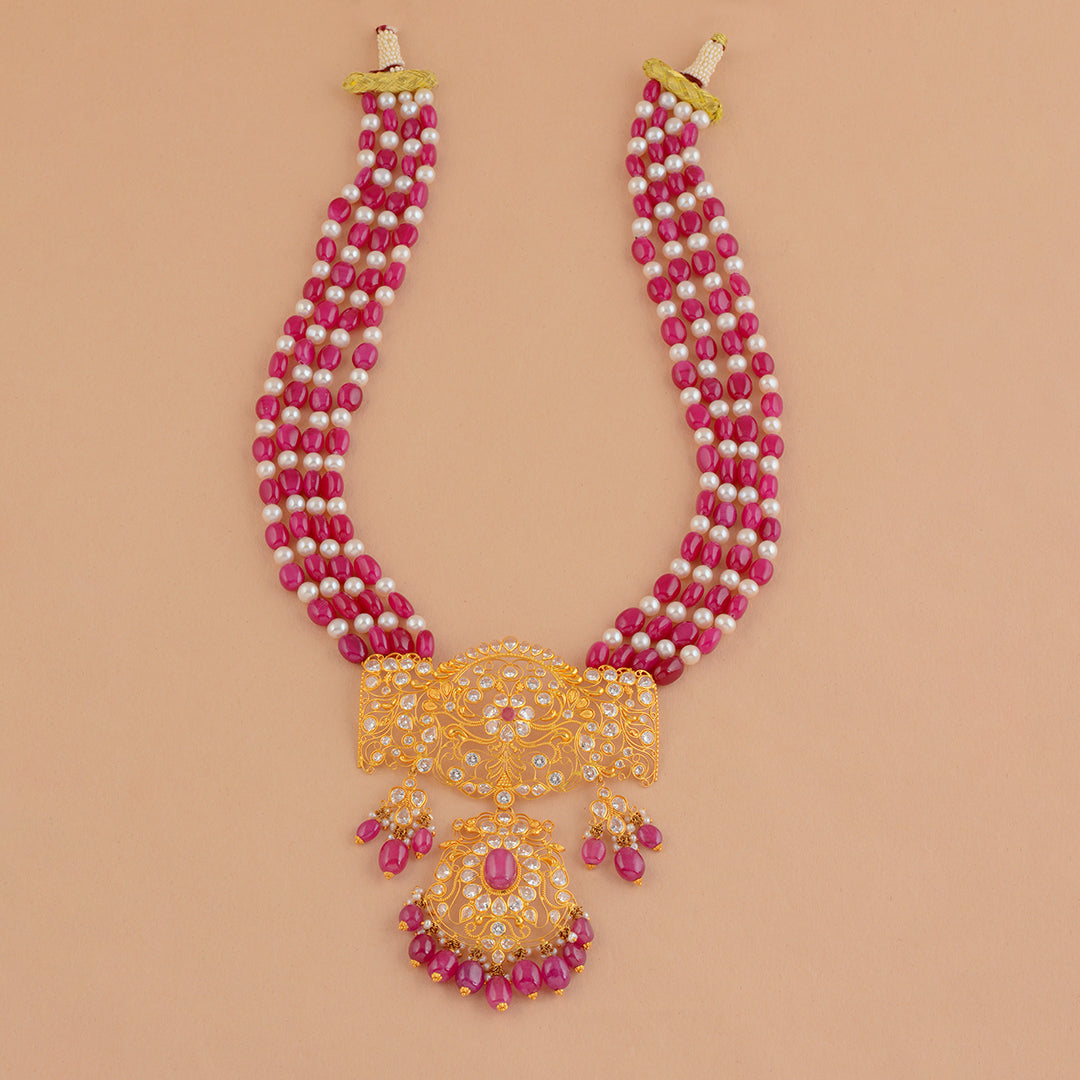 Royal Gold Pearl and Beads Long Necklace With Gold Pendant - Krishna Jewellers Pearls and Gems