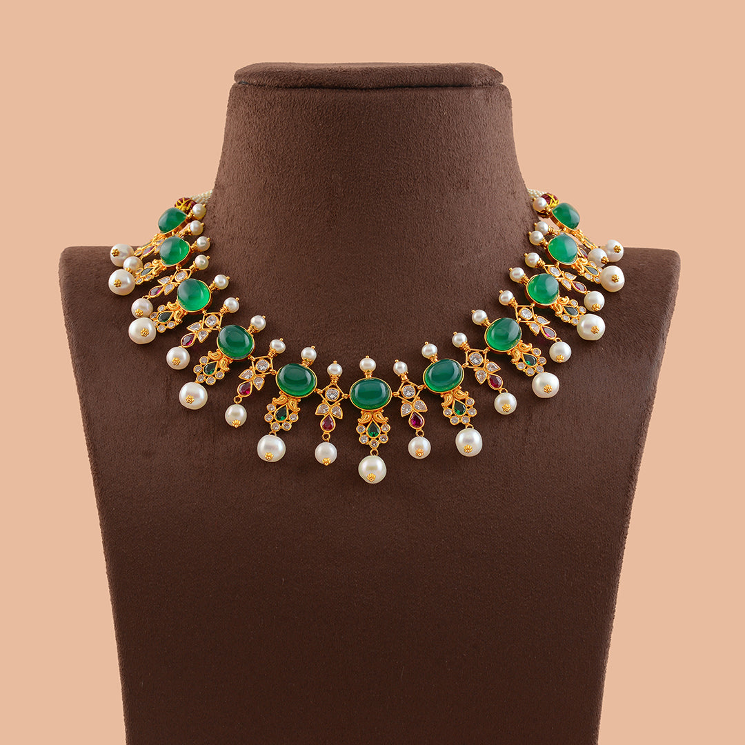 Multistone Gold Pearl Necklace - Krishna Jewellers Pearls and Gems