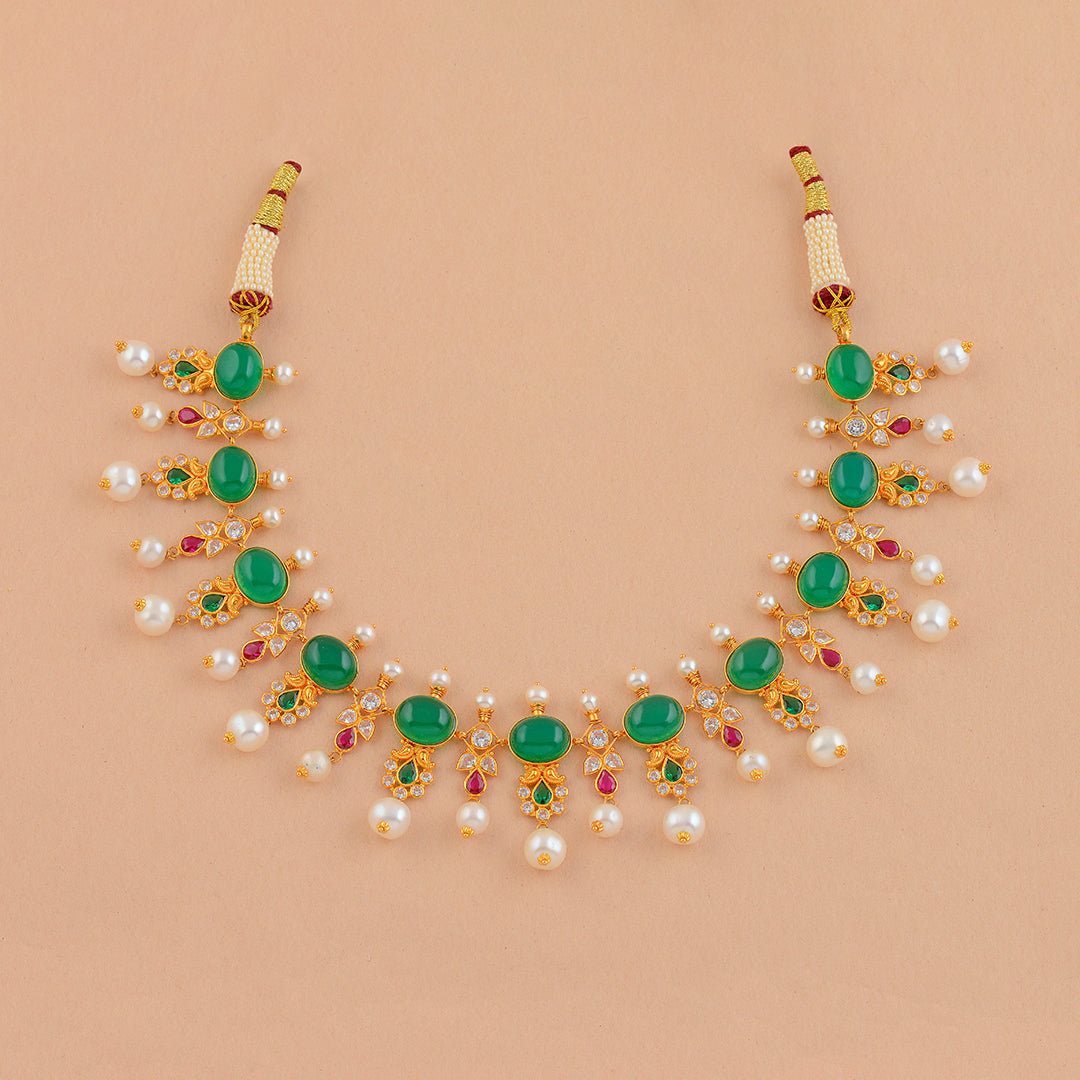 Multistone Gold Pearl Necklace - Krishna Jewellers Pearls and Gems