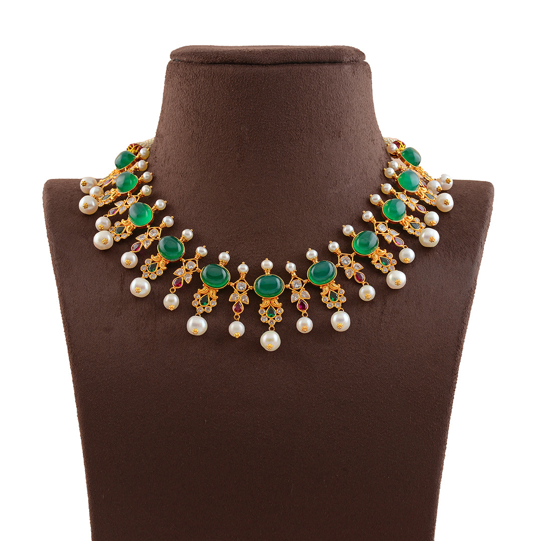 Multistone Gold Pearl Necklace - Krishna Jewellers Pearls and Gems