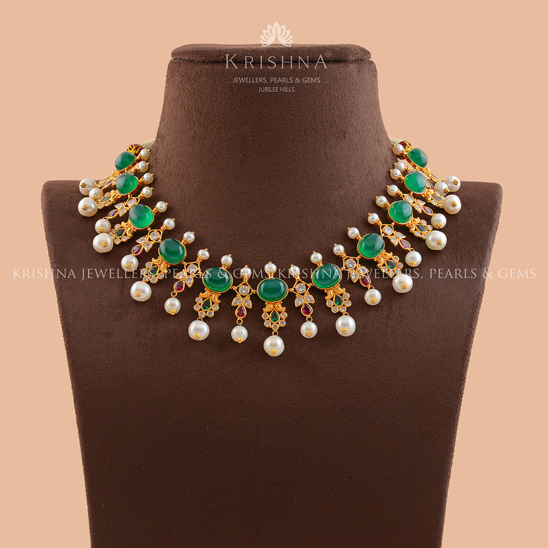 Multistone Gold Pearl Necklace - Krishna Jewellers Pearls and Gems