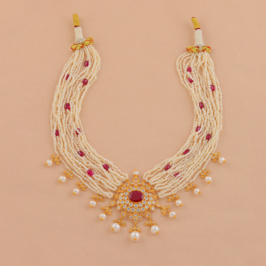 Relishing  Gold Pearl Choker - Krishna Jewellers Pearls and Gems