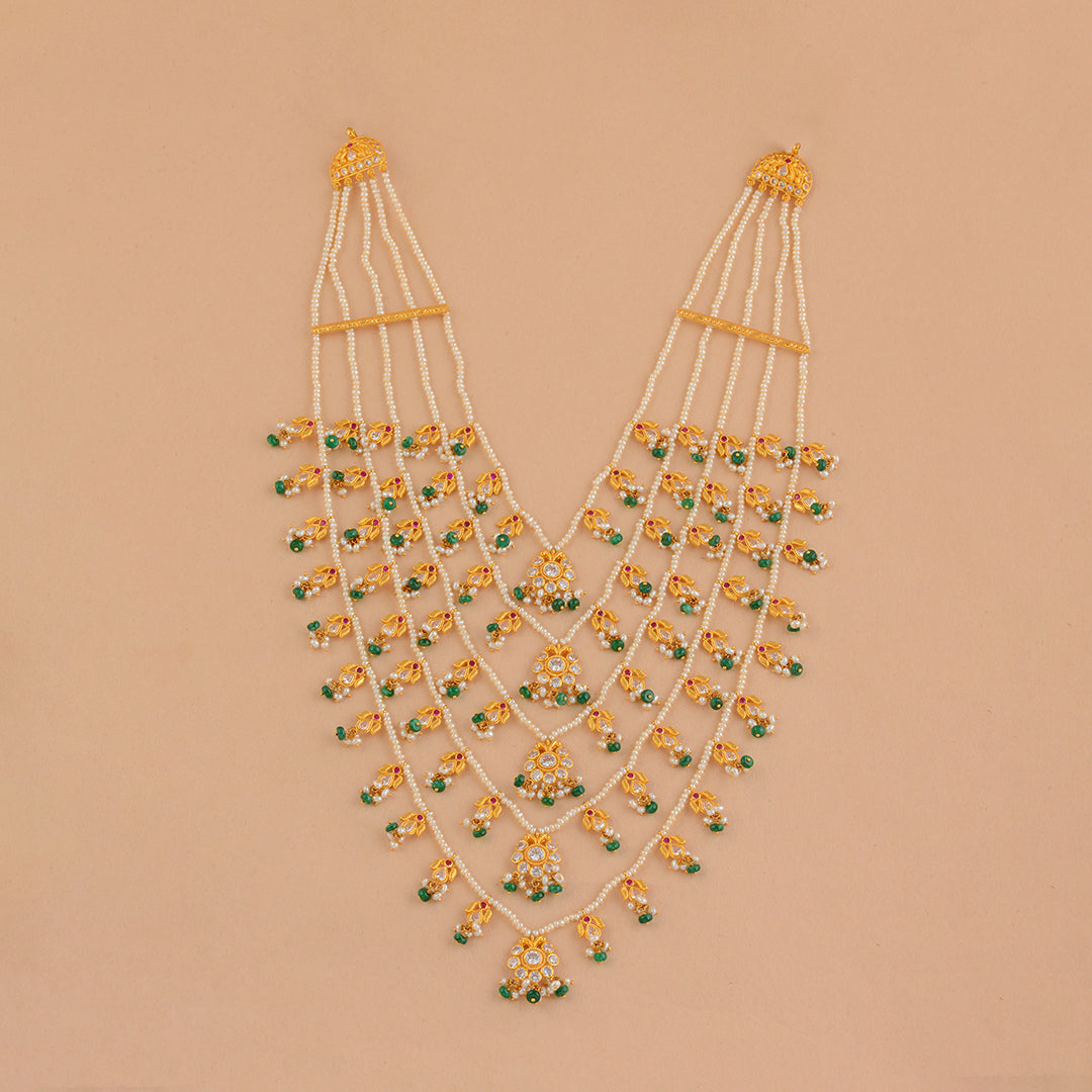 Paanch Lada Gold Pearl Necklace Haram - Krishna Jewellers Pearls and Gems