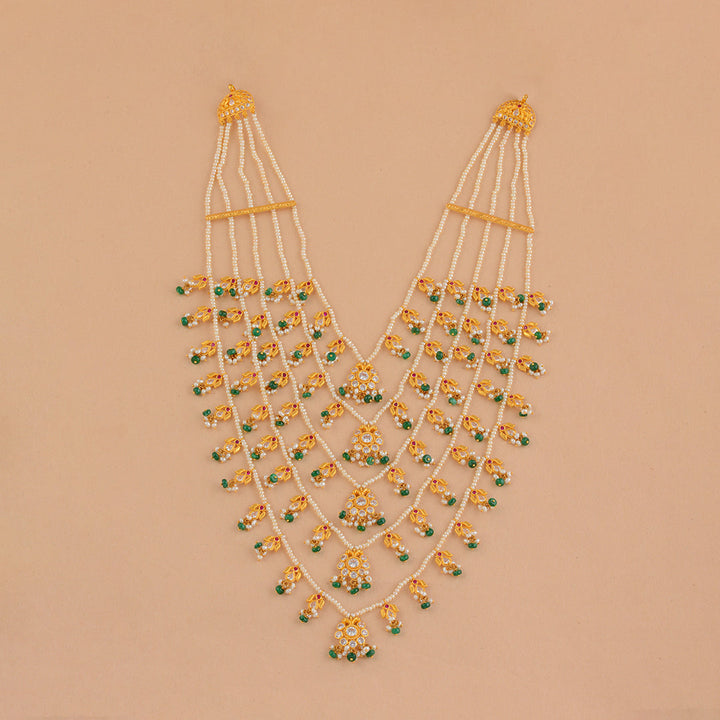 Paanch Lada Gold Pearl Necklace Haram - Krishna Jewellers Pearls and Gems