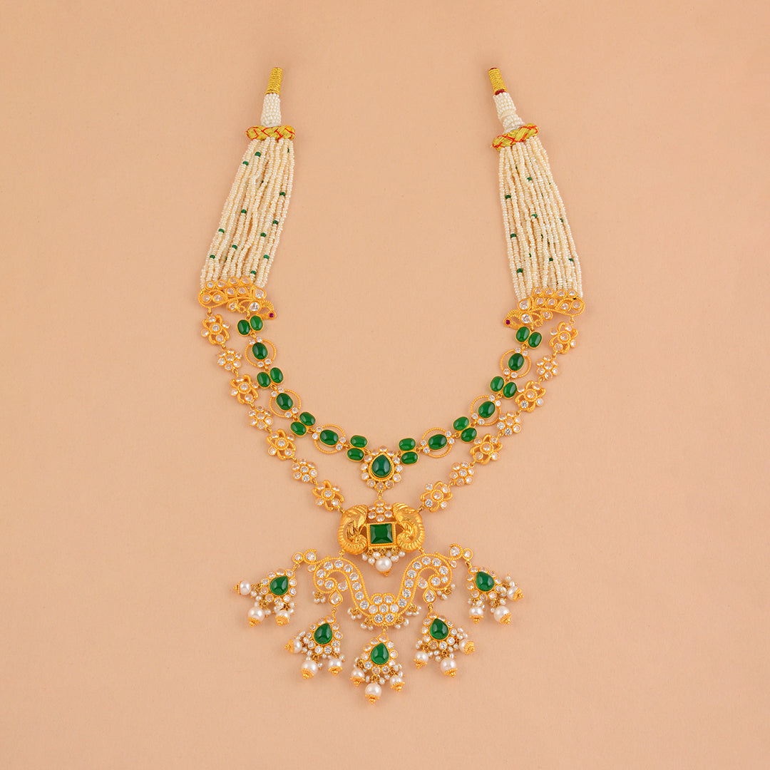 Maharanai  Gold Pearl Long Necklace - Krishna Jewellers Pearls and Gems