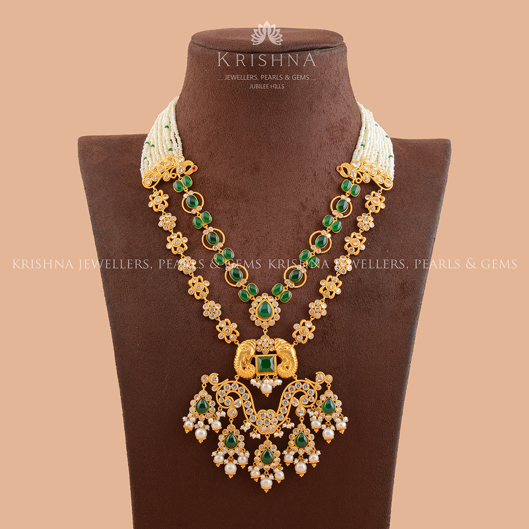 Maharanai  Gold Pearl Long Necklace - Krishna Jewellers Pearls and Gems