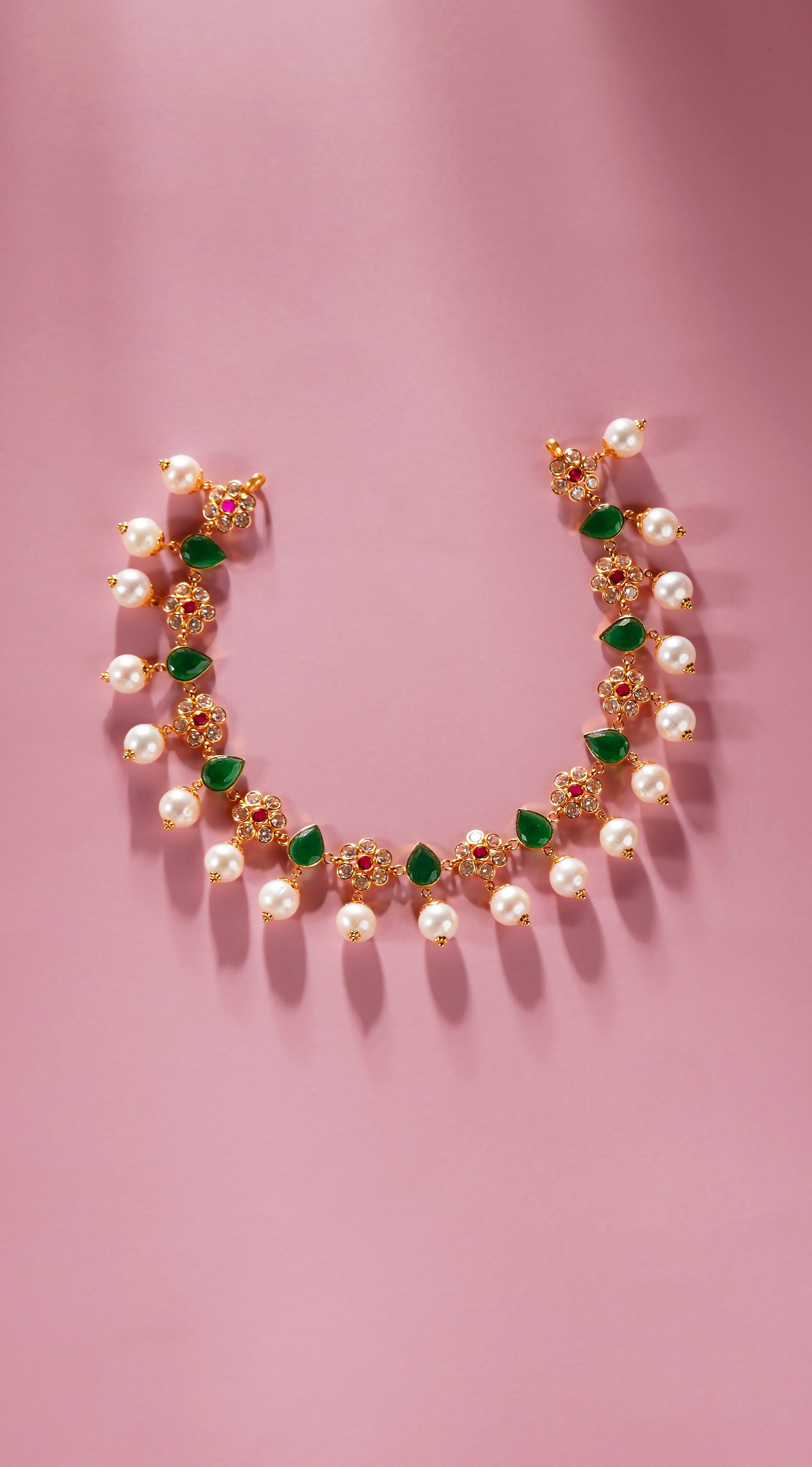22K Gold Pearl Choker with CZ for Bridal and Festive Wear