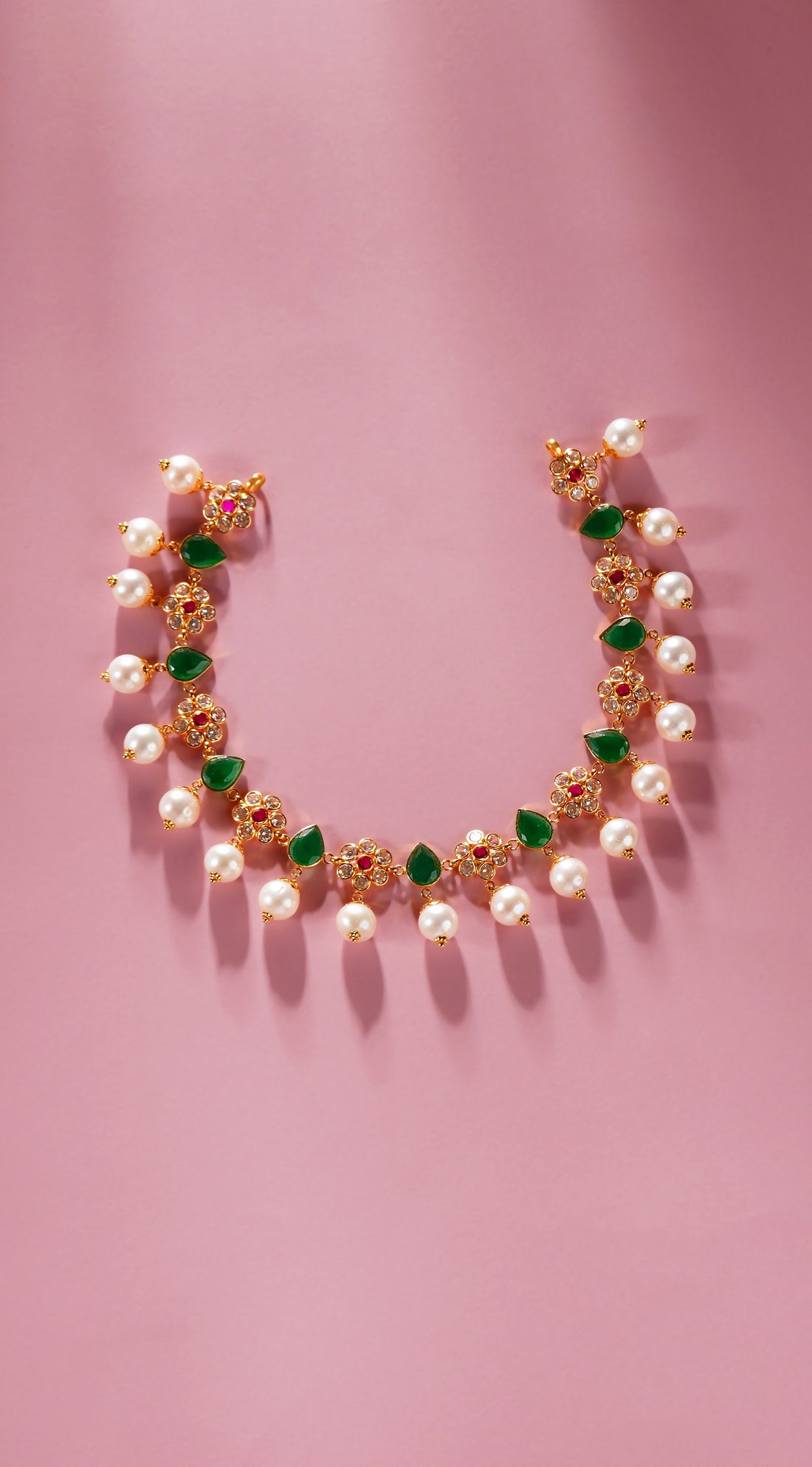 22K Gold Pearl Choker with CZ for Bridal and Festive Wear