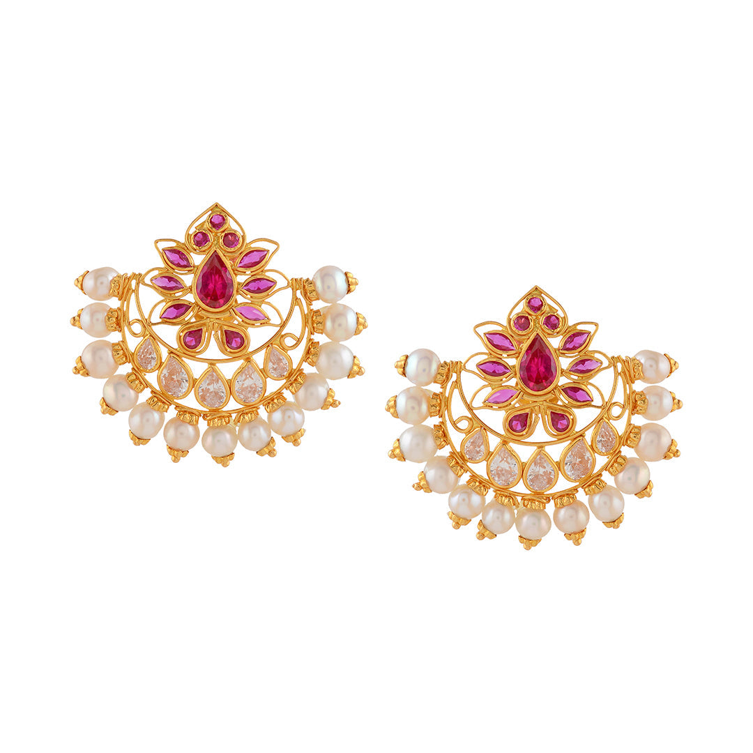 Chandbali Gold Pearl Stud - Krishna Jewellers Pearls and Gems