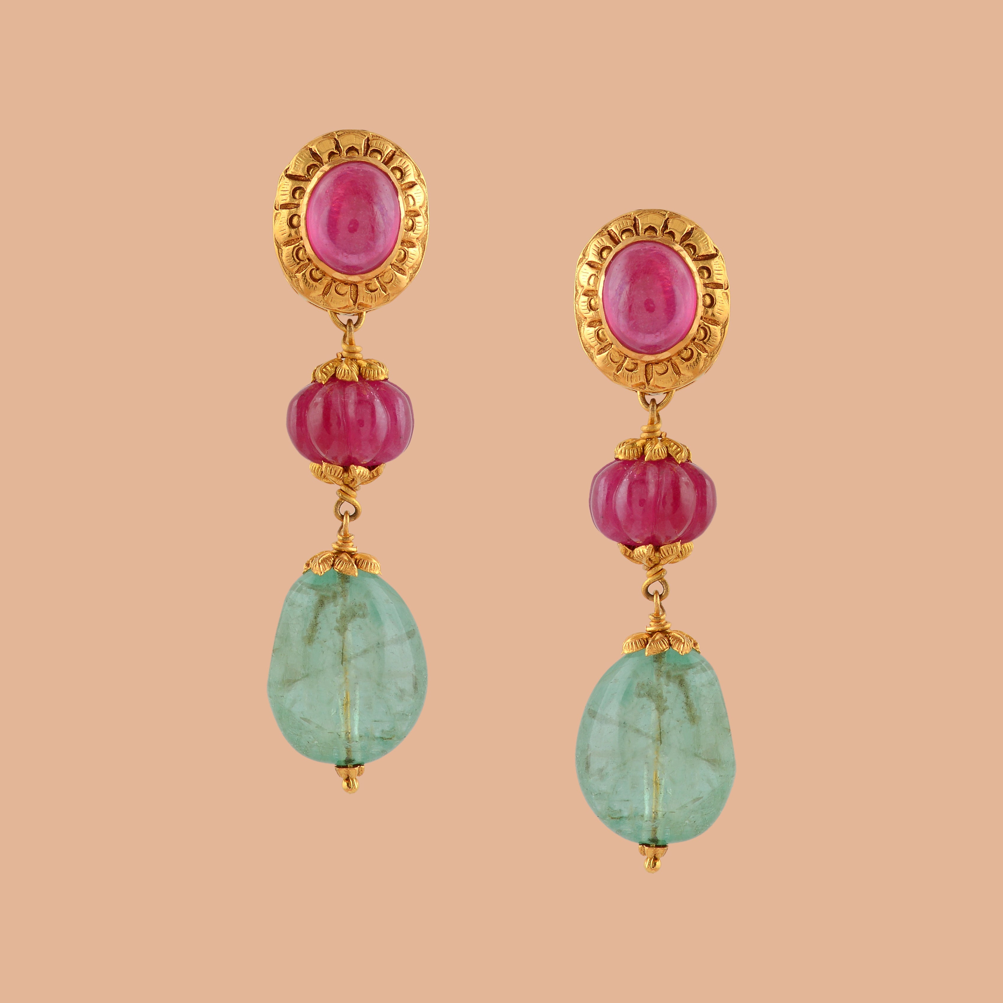 Ruby and  Emerald Gold Pearl Tops - Krishna Jewellers Pearls and Gems