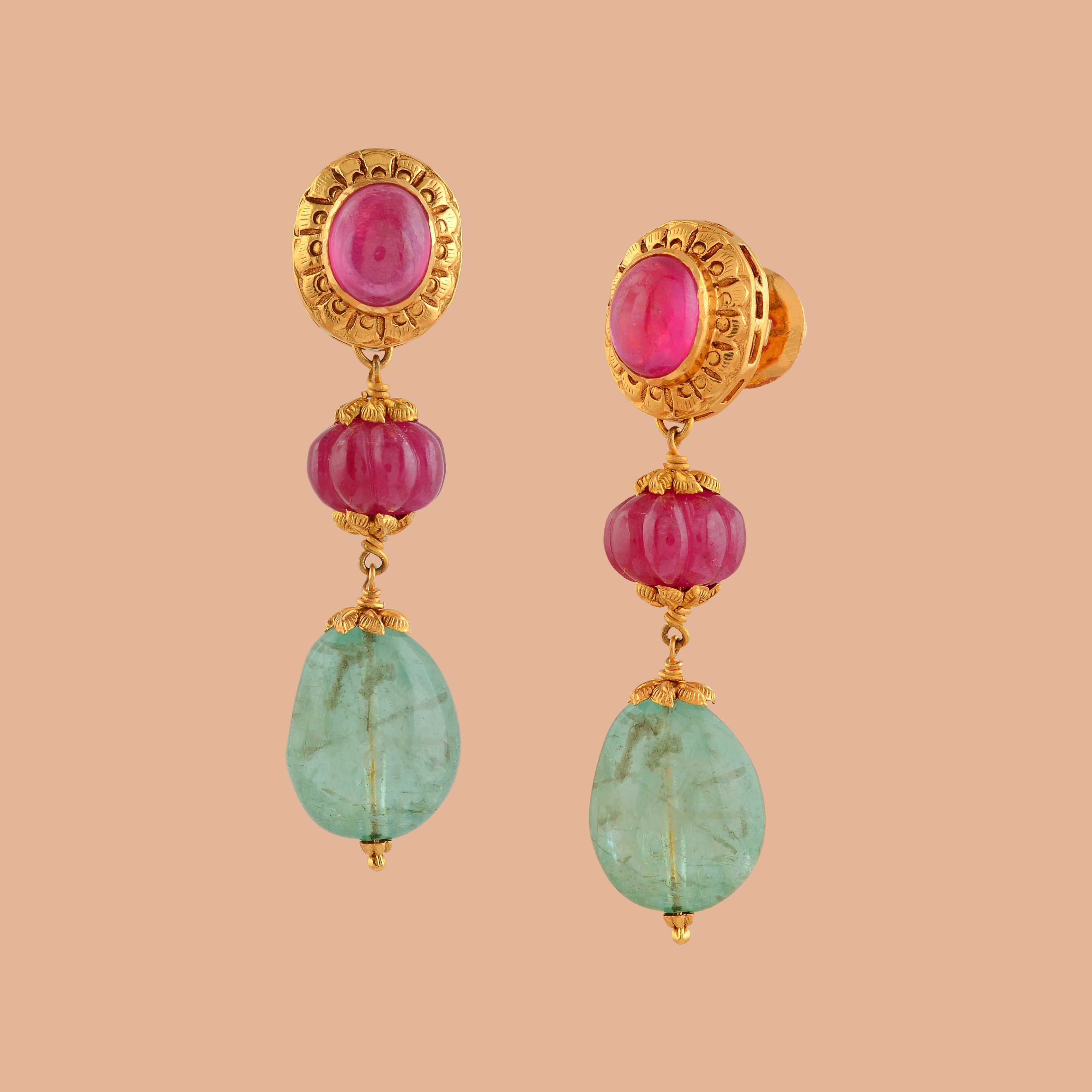 Ruby and  Emerald Gold Pearl Tops - Krishna Jewellers Pearls and Gems