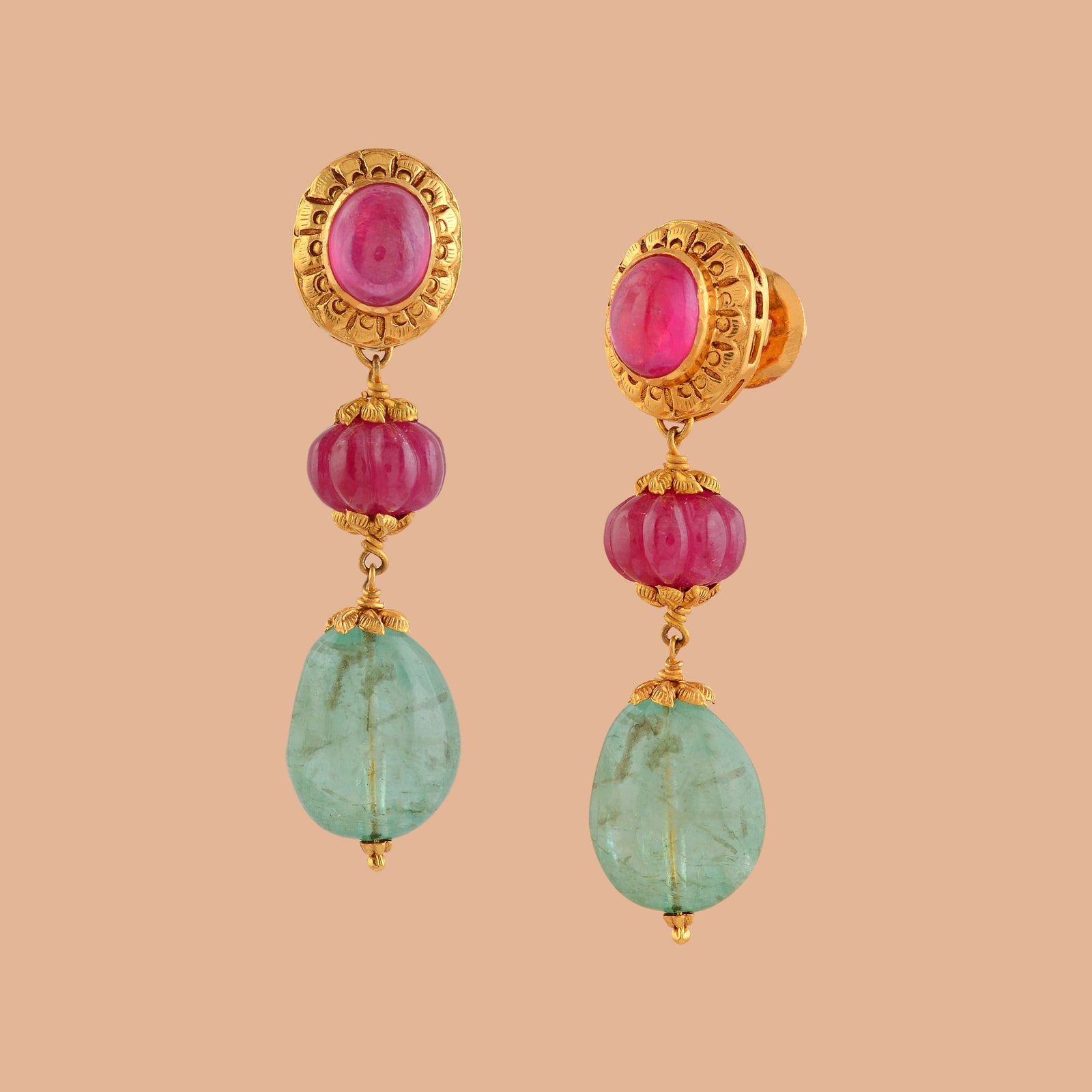 Ruby and  Emerald Gold Pearl Tops - Krishna Jewellers Pearls and Gems