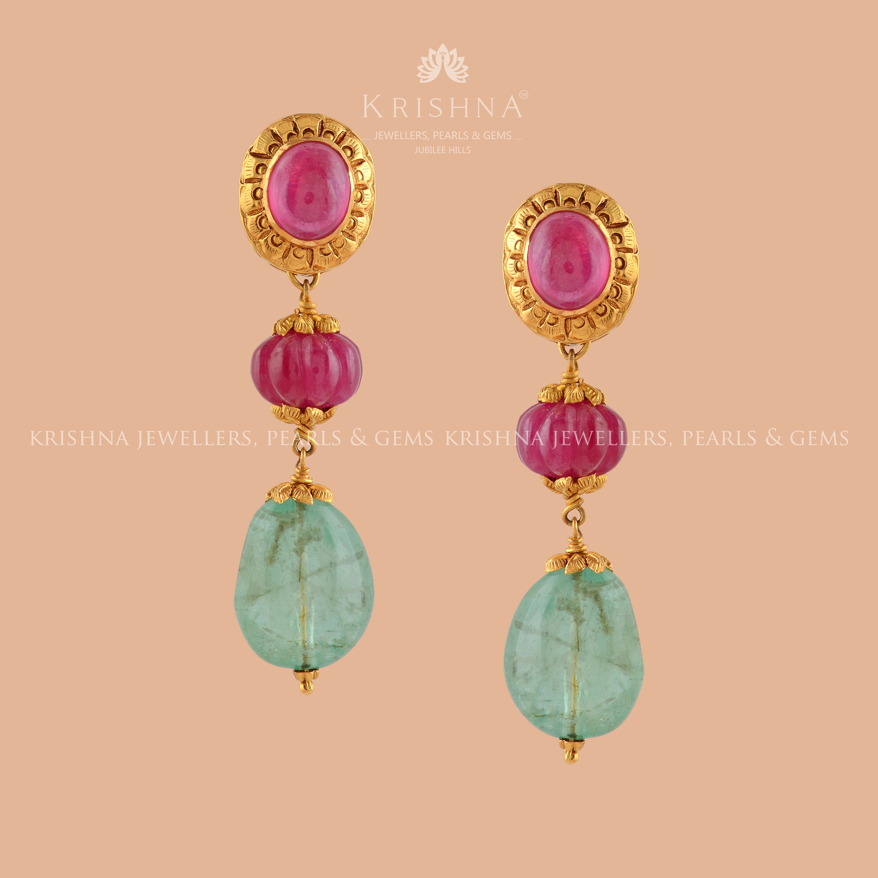 Ruby and  Emerald Gold Pearl Tops - Krishna Jewellers Pearls and Gems