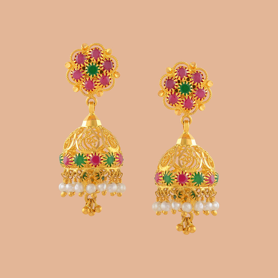 Posy Gold Pearl Jhumka Earrings - Krishna Jewellers Pearls and Gems