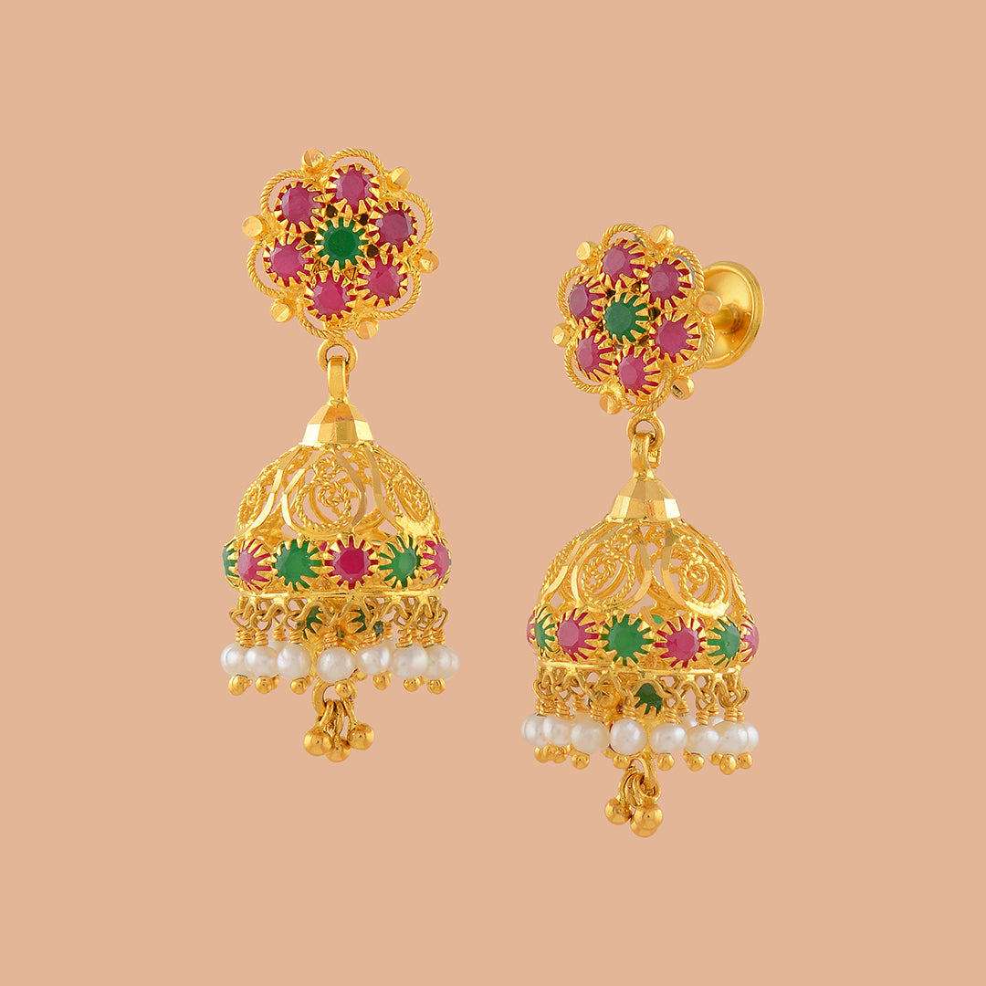 Posy Gold Pearl Jhumka Earrings - Krishna Jewellers Pearls and Gems