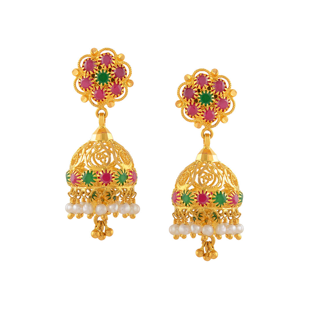 Posy Gold Pearl Jhumka Earrings - Krishna Jewellers Pearls and Gems