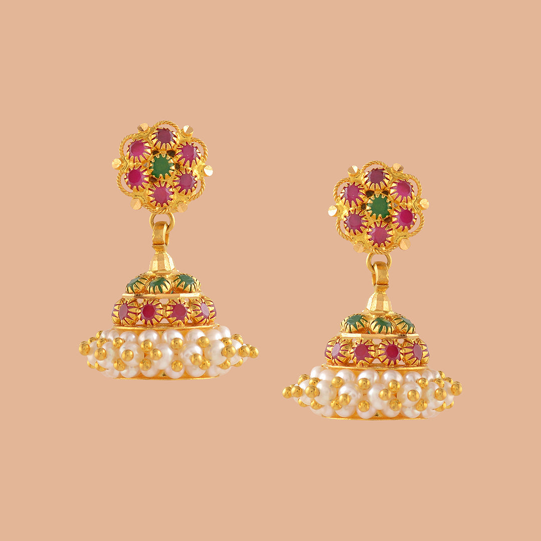 Gold Pearl Jhumka Earrings With Guttapusalu - Krishna Jewellers Pearls and Gems
