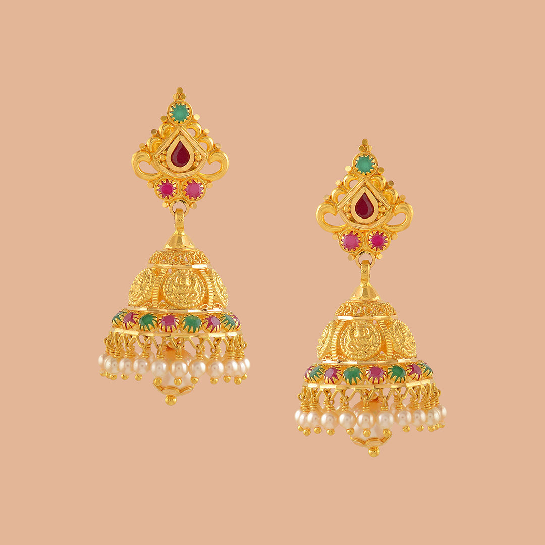 Maa Laxmi Gold Pearl Jhumka - Krishna Jewellers Pearls and Gems
