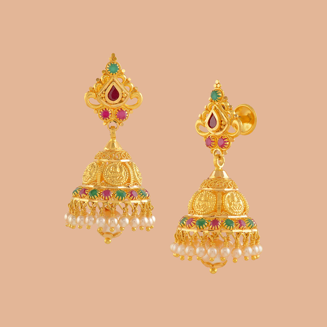 Maa Laxmi Gold Pearl Jhumka - Krishna Jewellers Pearls and Gems