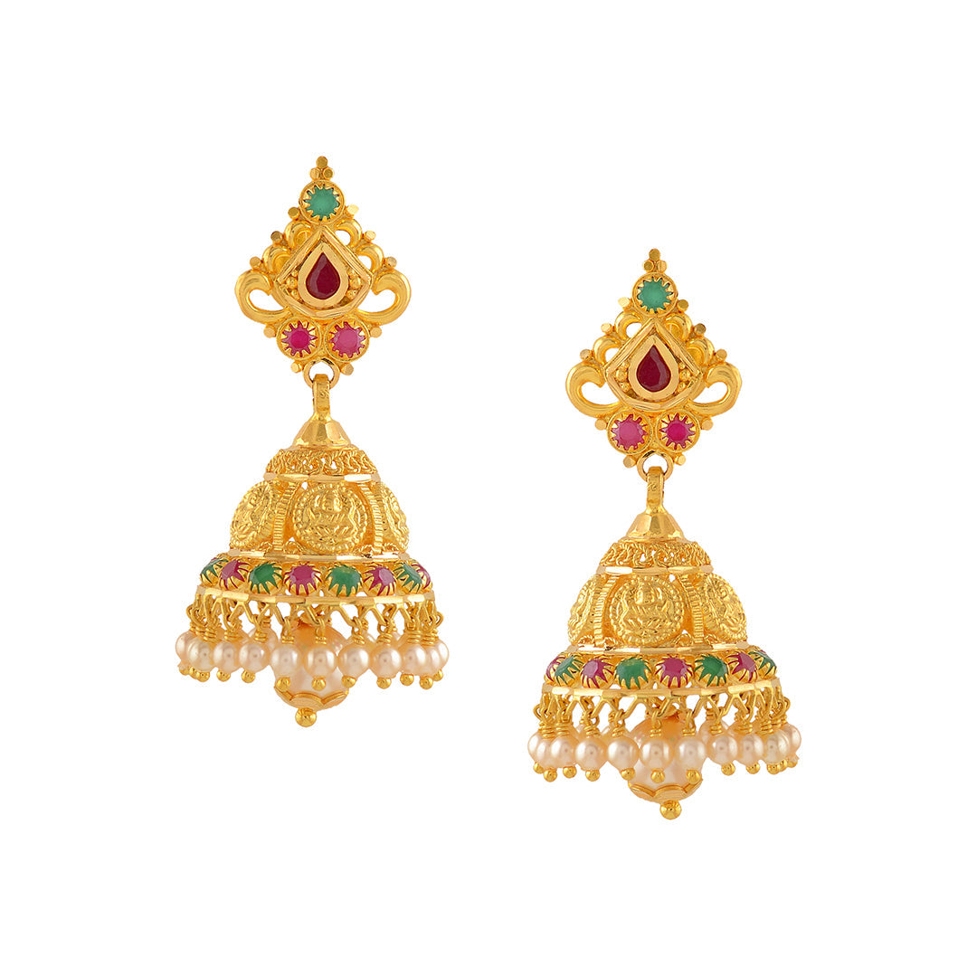 Maa Laxmi Gold Pearl Jhumka - Krishna Jewellers Pearls and Gems