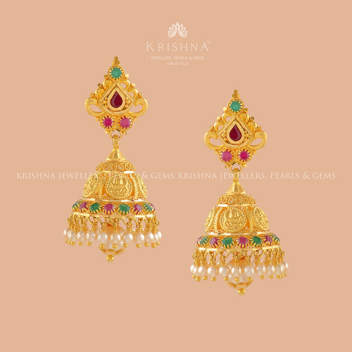 Maa Laxmi Gold Pearl Jhumka - Krishna Jewellers Pearls and Gems