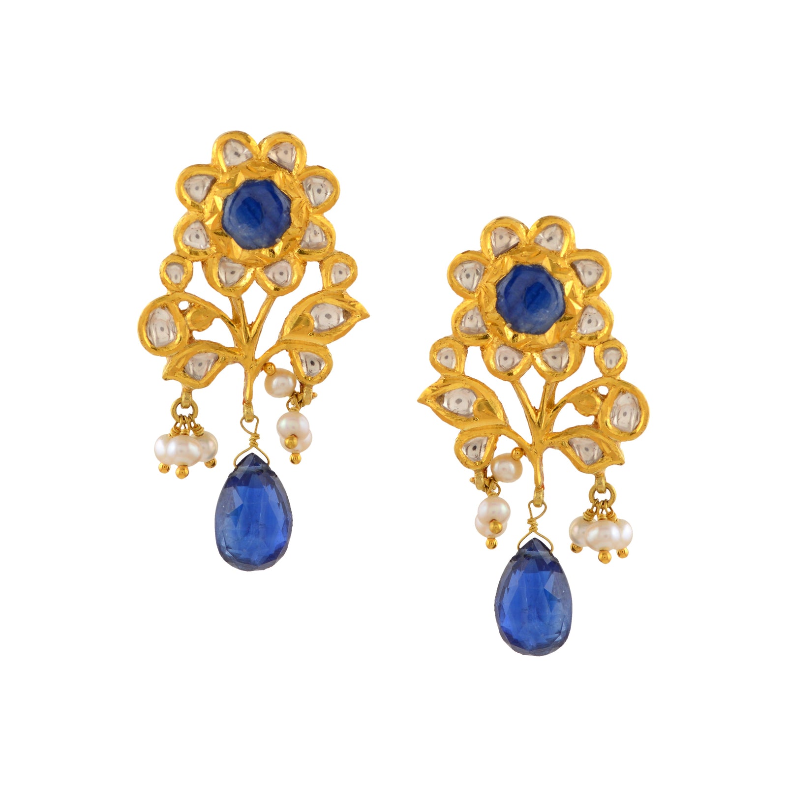 Royal Blue Gold Pearl Earrings - Krishna Jewellers Pearls and Gems