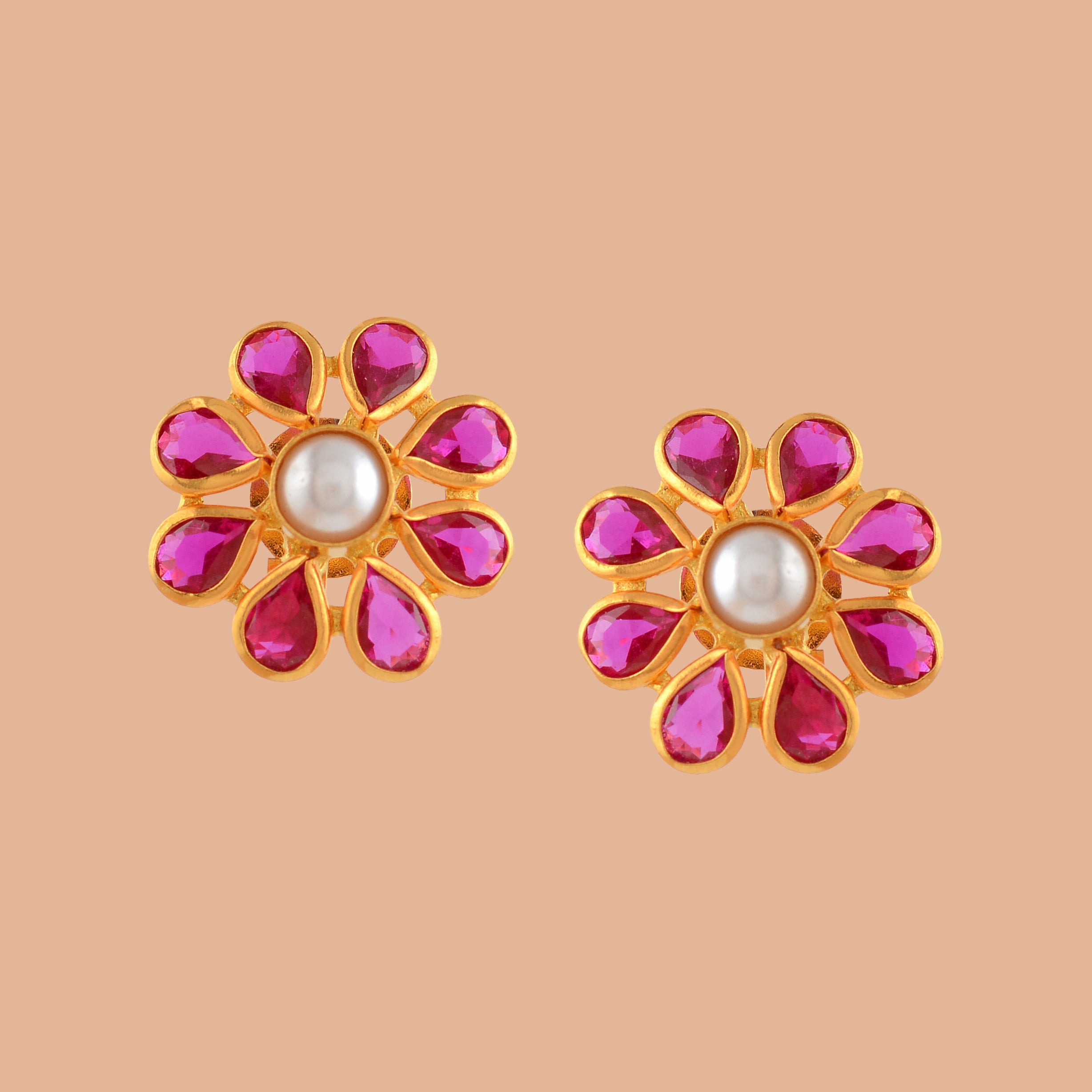 Beautiful Rosegold Pearl Studs - Krishna Jewellers Pearls and Gems
