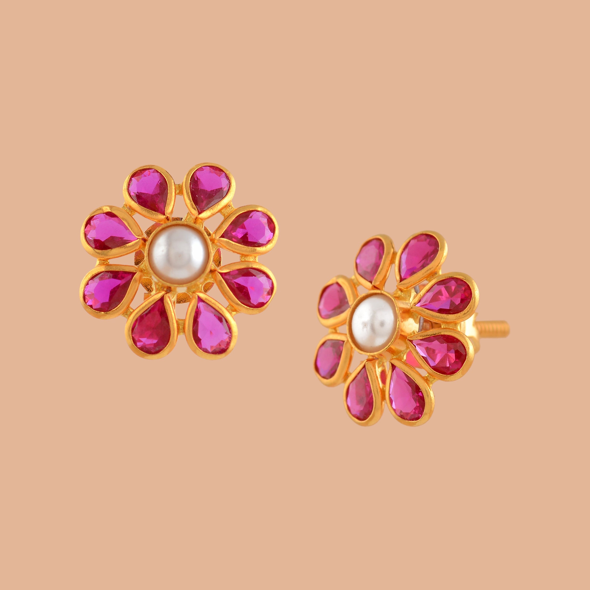 Beautiful Rosegold Pearl Studs - Krishna Jewellers Pearls and Gems