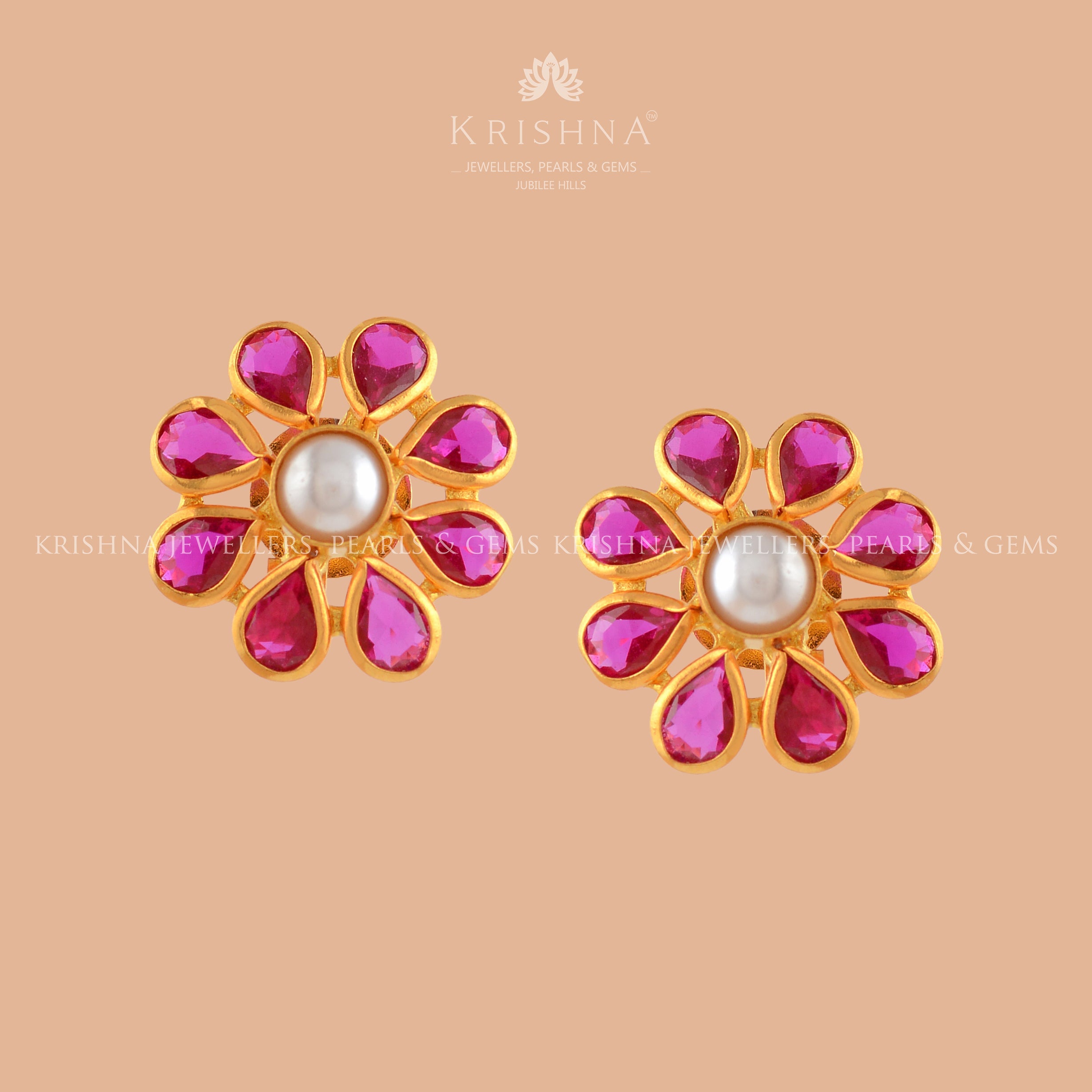 Beautiful Rosegold Pearl Studs - Krishna Jewellers Pearls and Gems