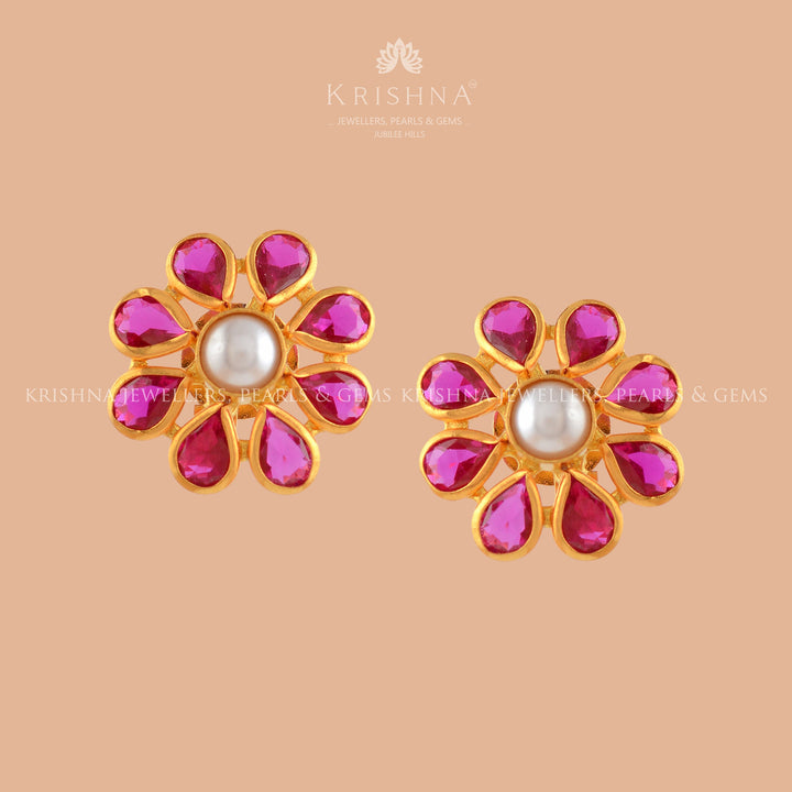 Beautiful Rosegold Pearl Studs - Krishna Jewellers Pearls and Gems