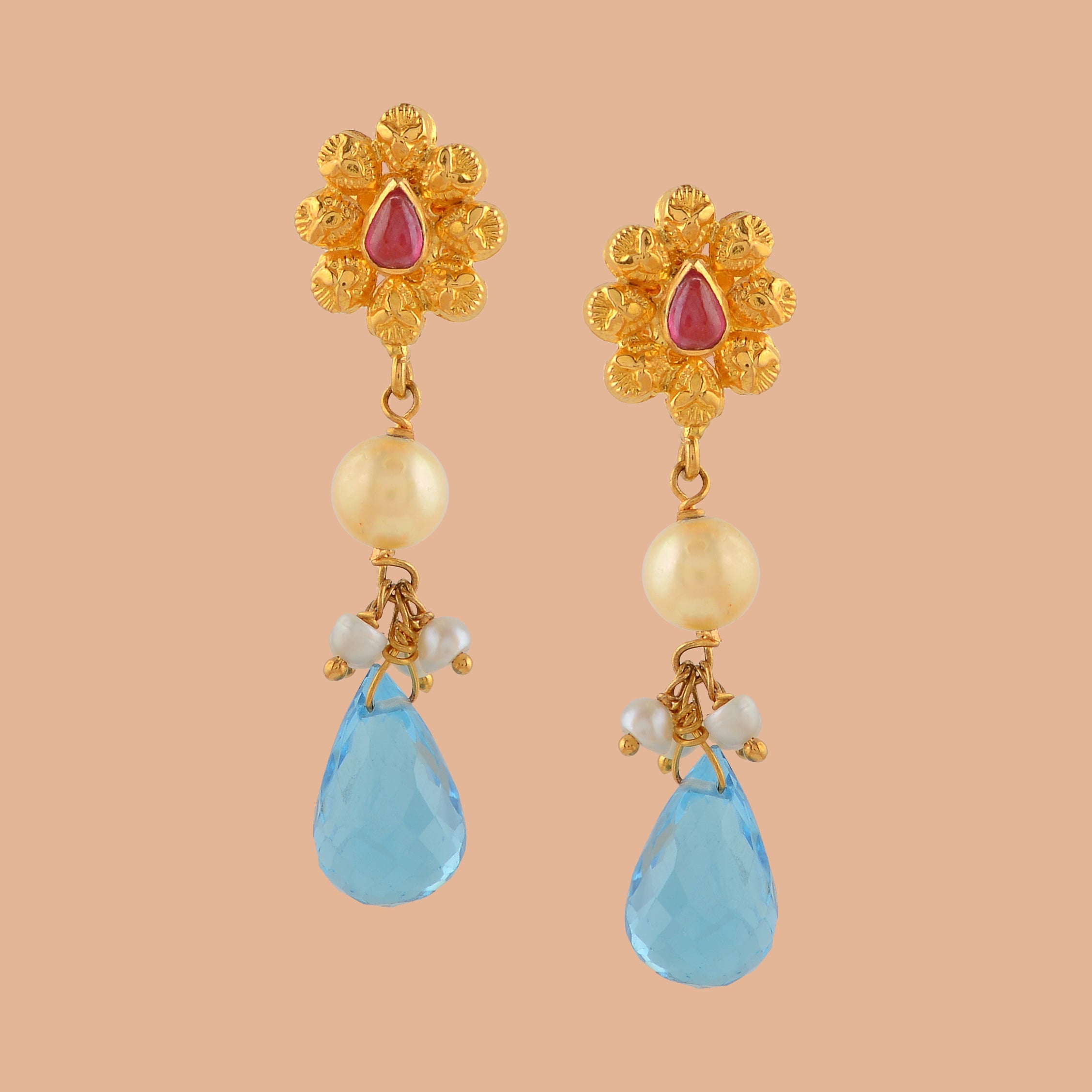 22K Floral Gold Hanging Tops - Krishna Jewellers Pearls and Gems