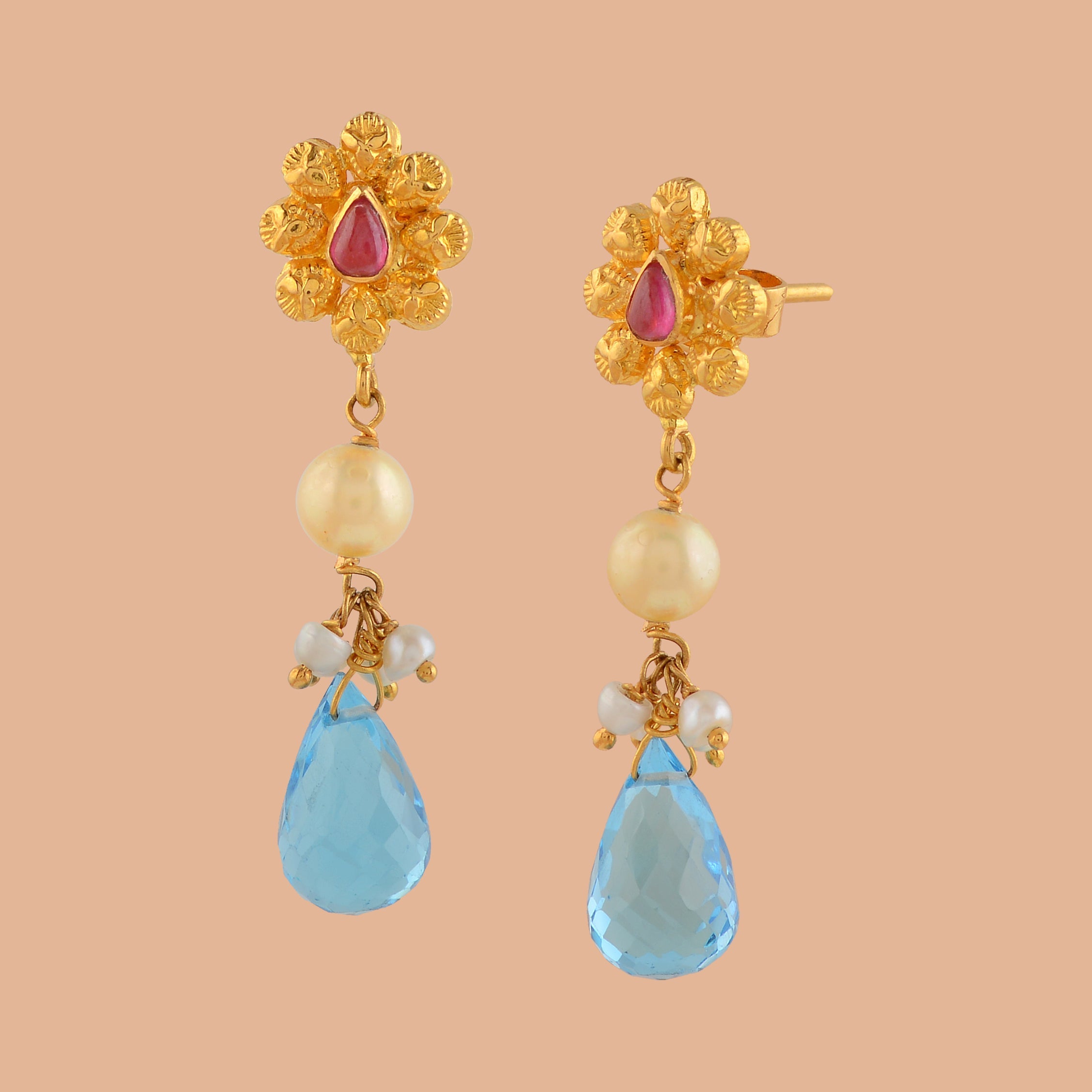 22K Floral Gold Hanging Tops - Krishna Jewellers Pearls and Gems