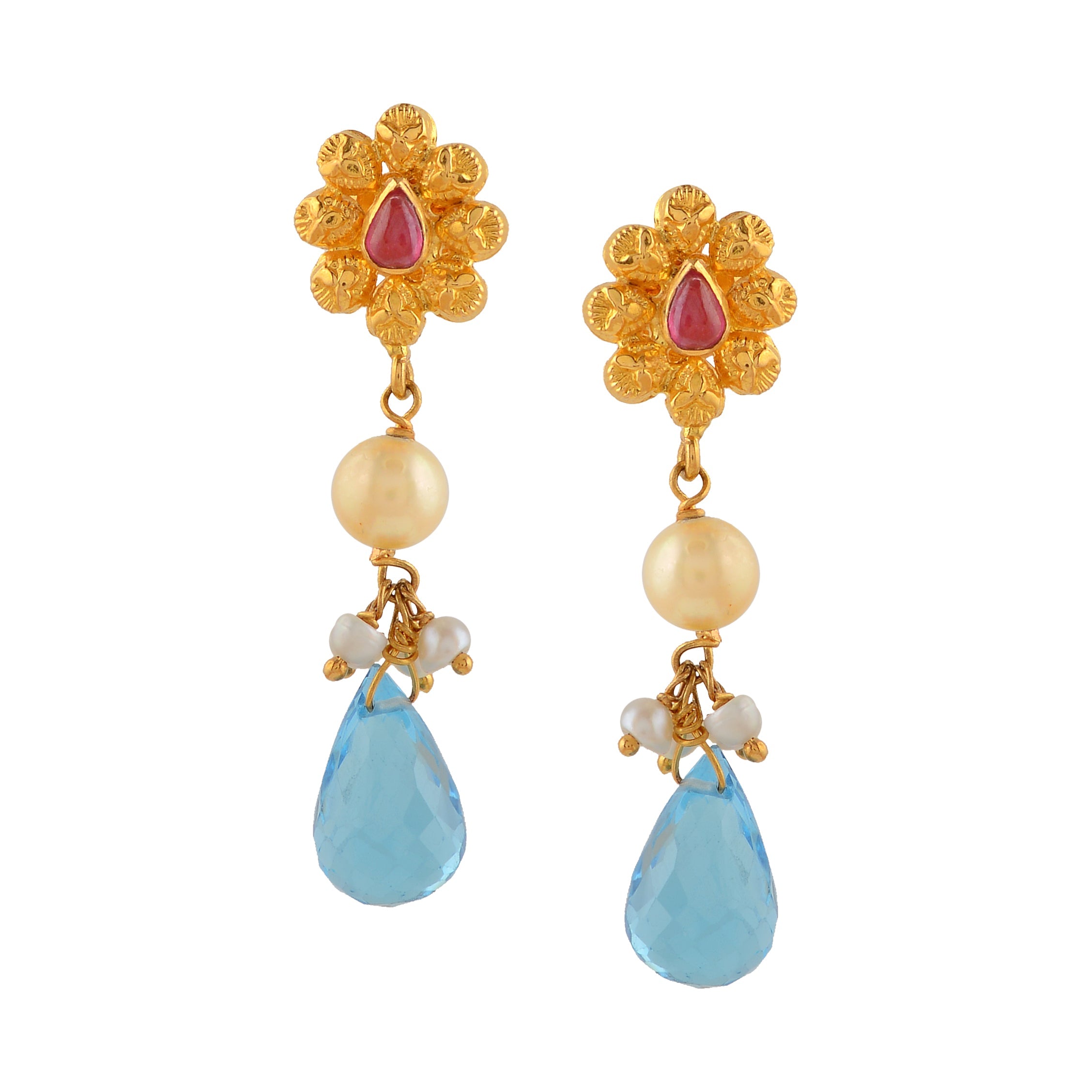 22K Floral Gold Hanging Tops - Krishna Jewellers Pearls and Gems