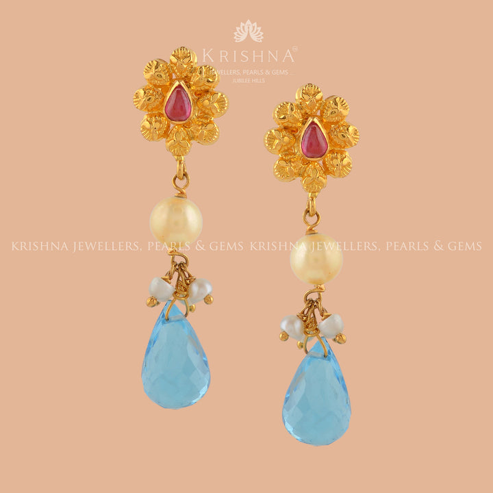 22K Floral Gold Hanging Tops - Krishna Jewellers Pearls and Gems