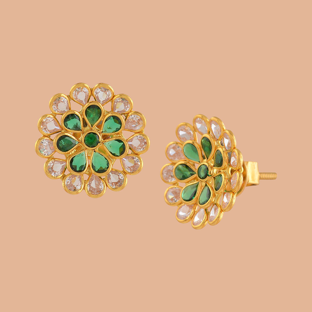 Gilded Floral Gold Earrings - Krishna Jewellers Pearls and Gems