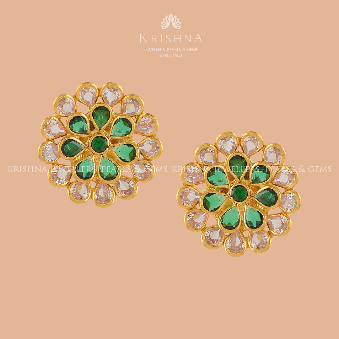 Gilded Floral Gold Earrings - Krishna Jewellers Pearls and Gems